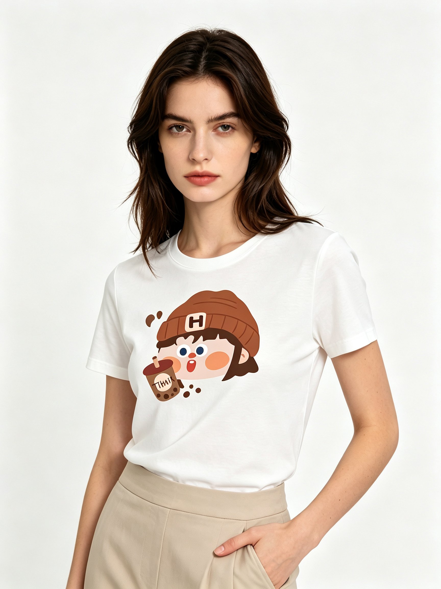 White Printed Round Neck Regular T-Shirt