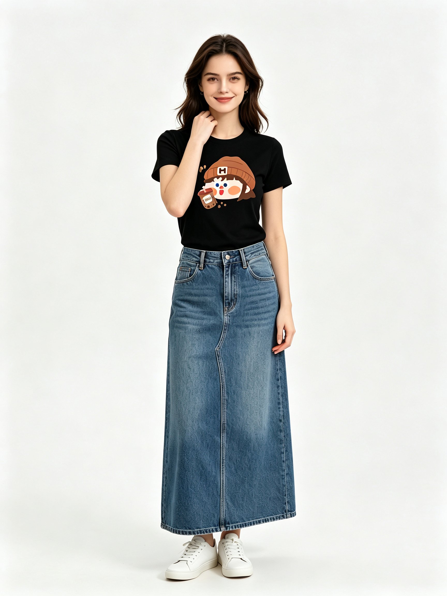 Black Printed Round Neck Regular T-Shirt
