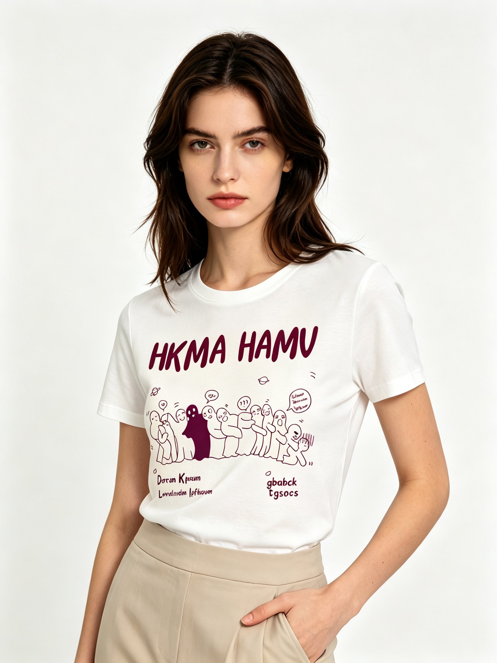 White Printed Round Neck Regular T-Shirt