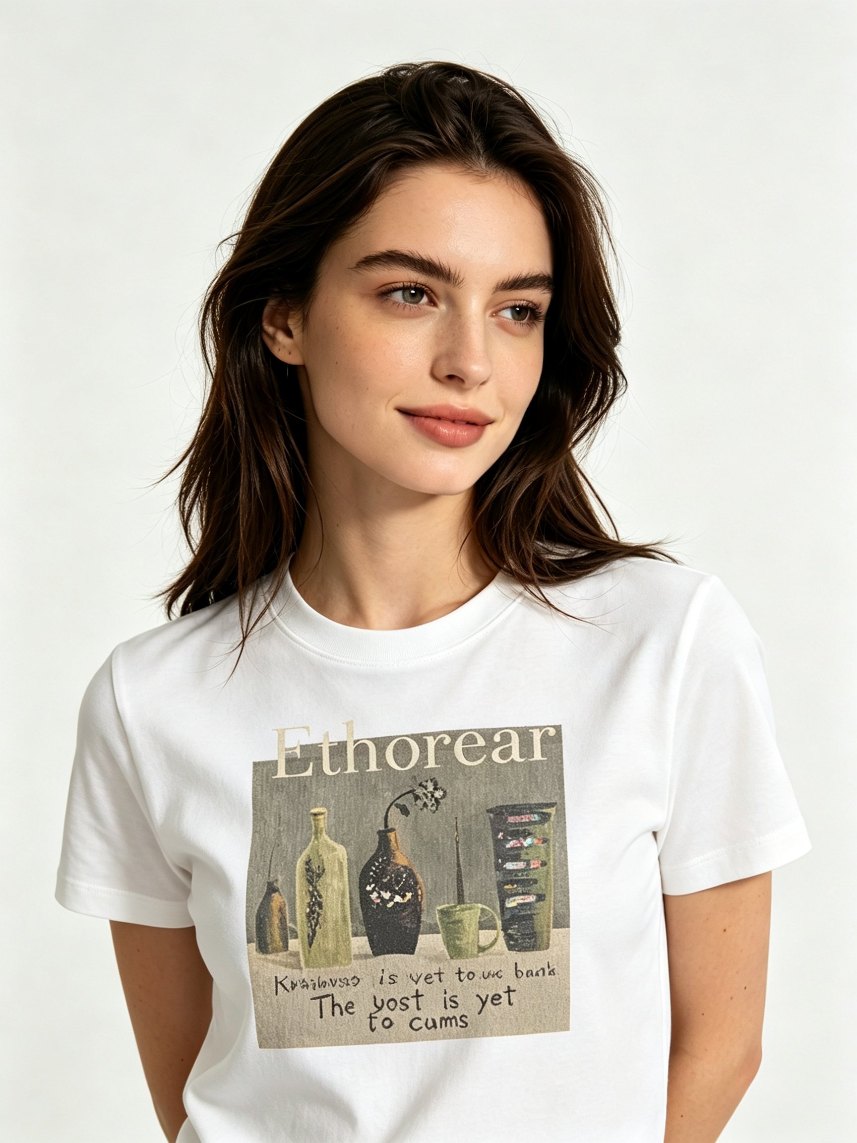 White Printed Round Neck Regular T-Shirt
