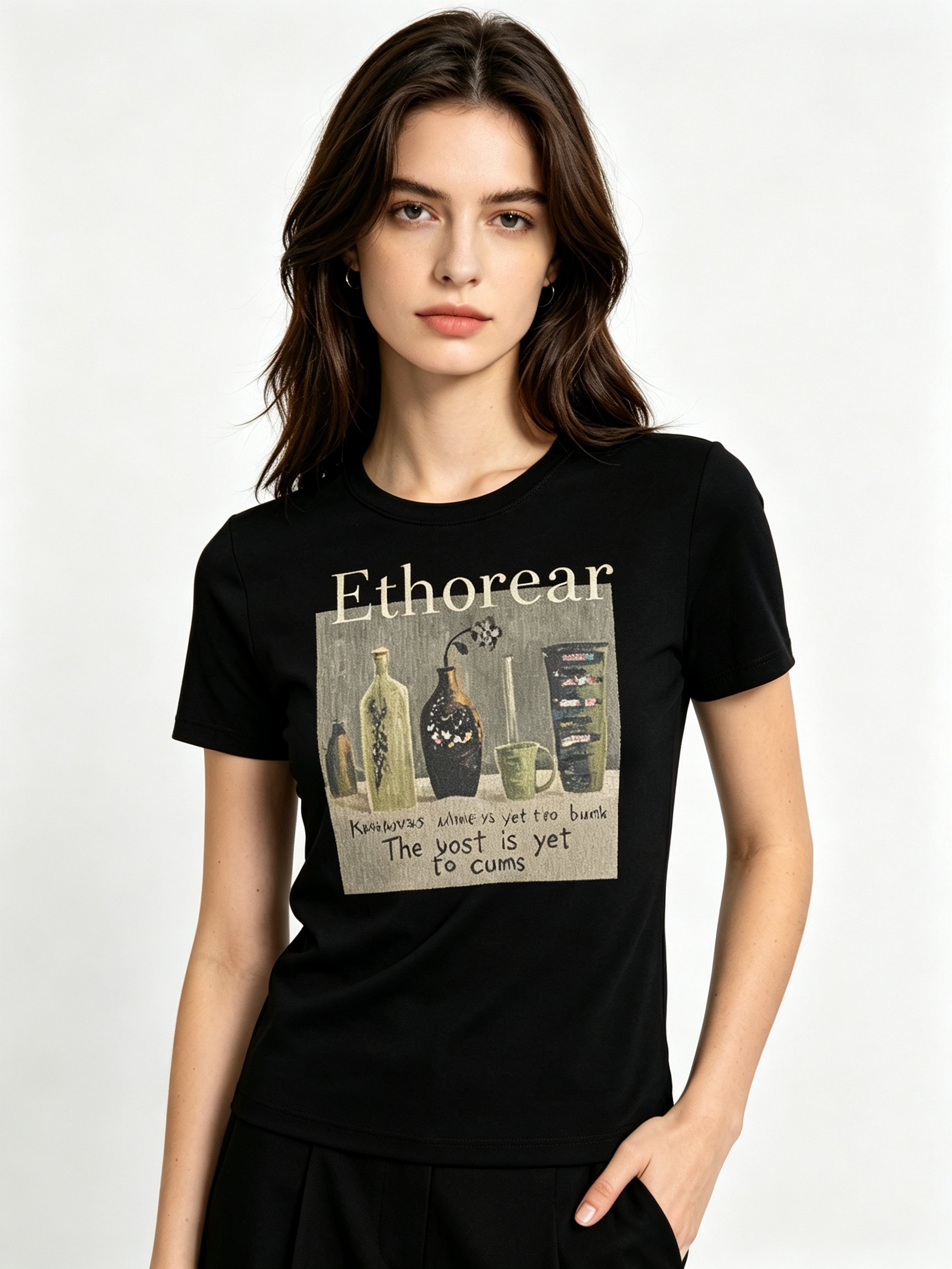 Black Printed Round Neck Regular T-Shirt