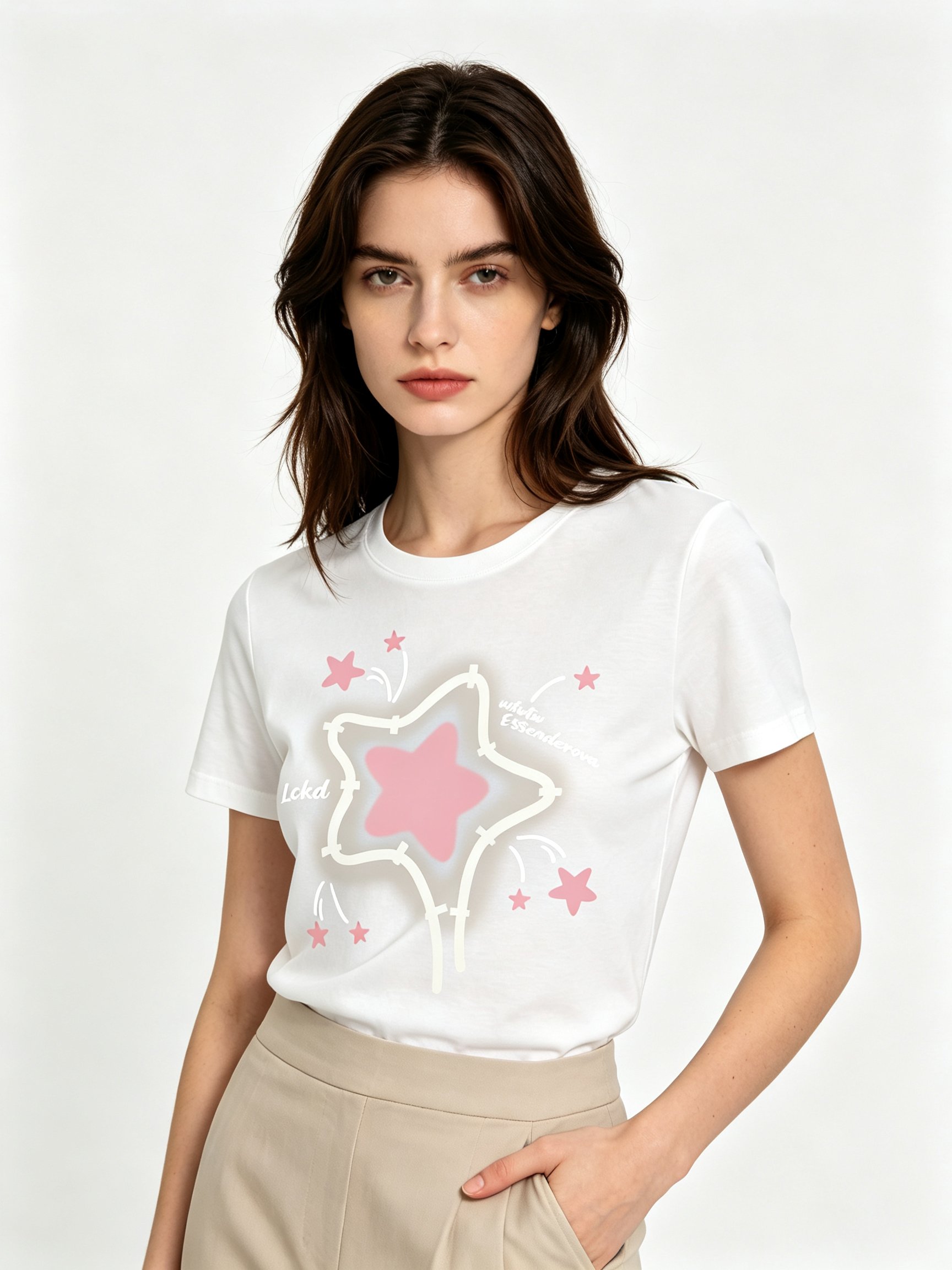 White Printed Round Neck Regular T-Shirt