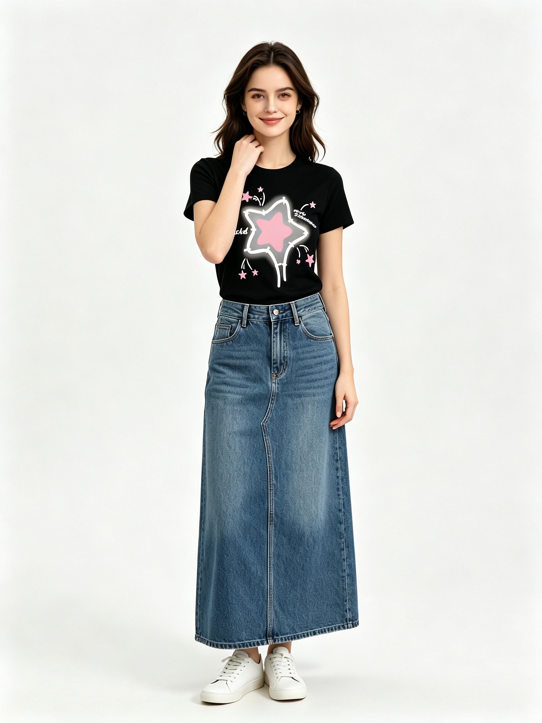 Black Printed Round Neck Regular T-Shirt