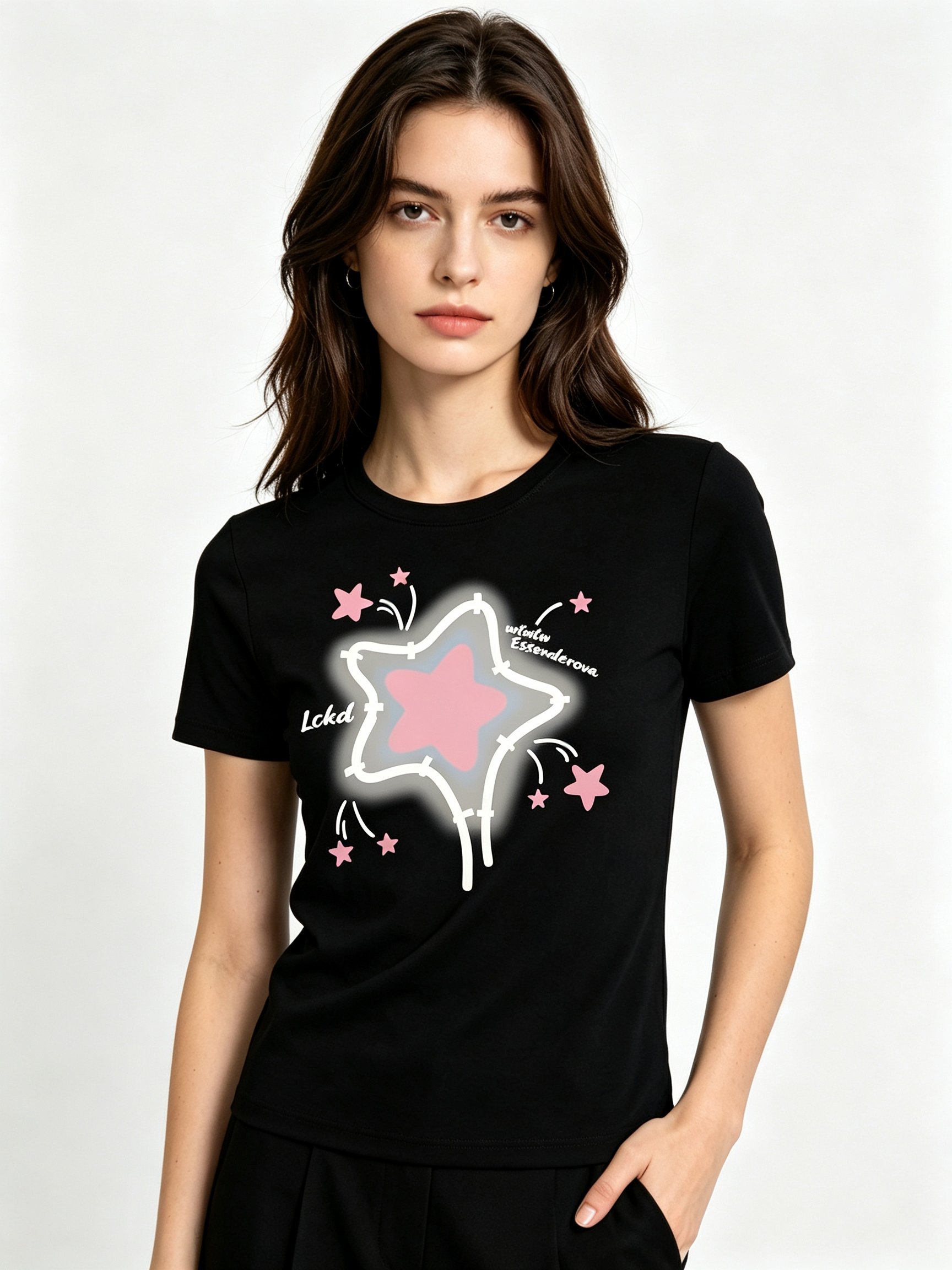 Black Printed Round Neck Regular T-Shirt