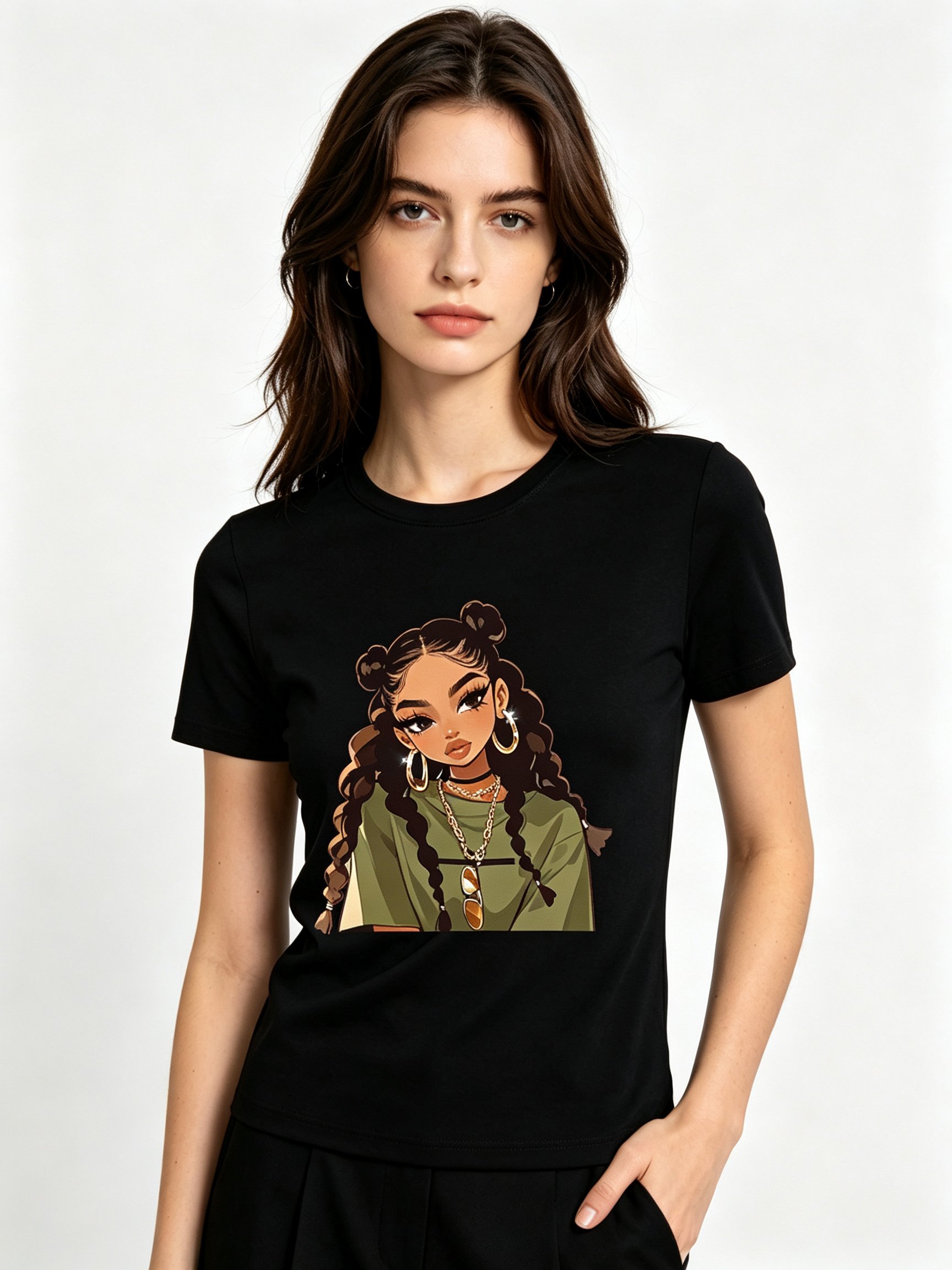 Black Printed Round Neck Regular T-Shirt