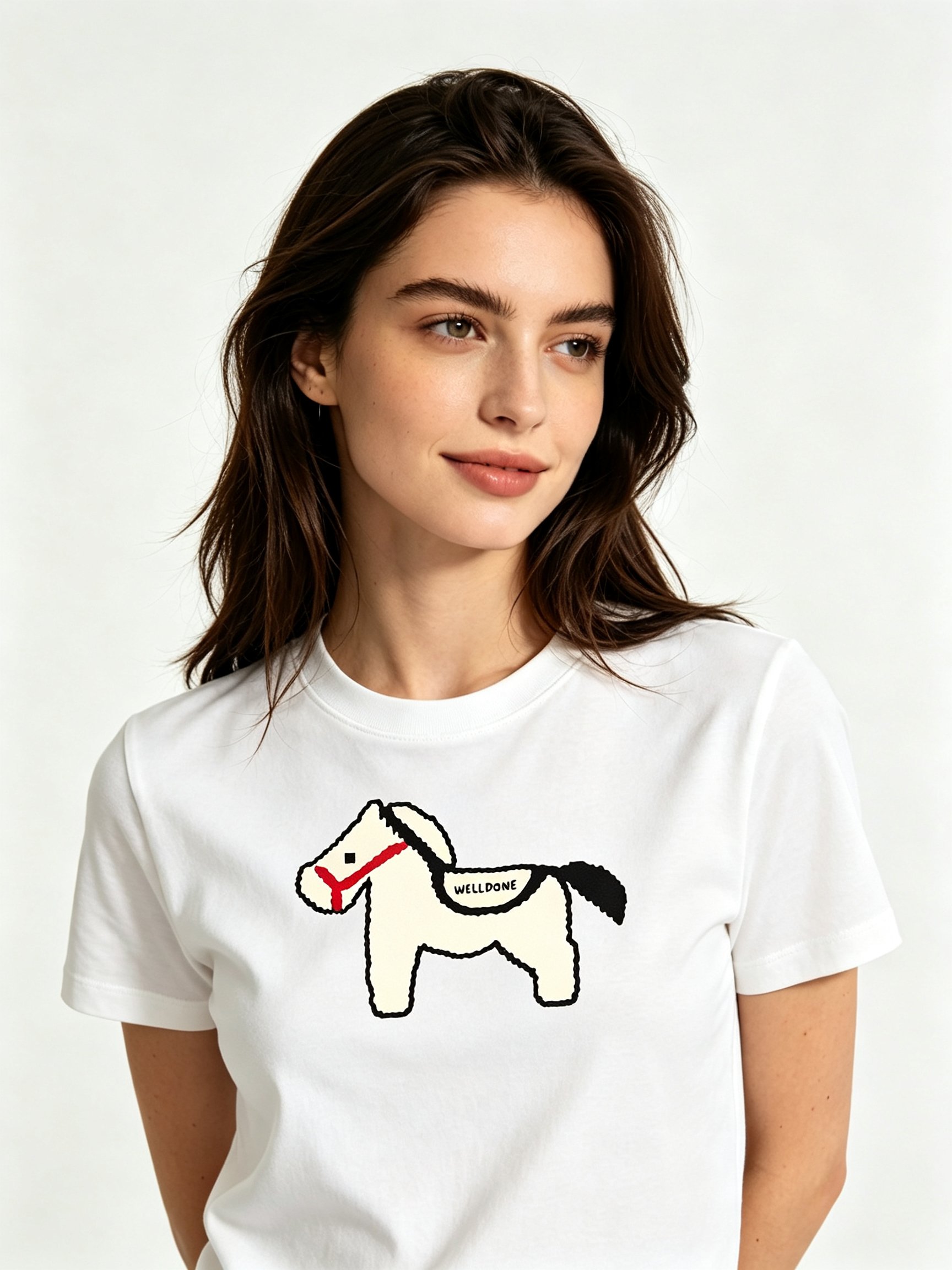 White Printed Round Neck Regular T-Shirt