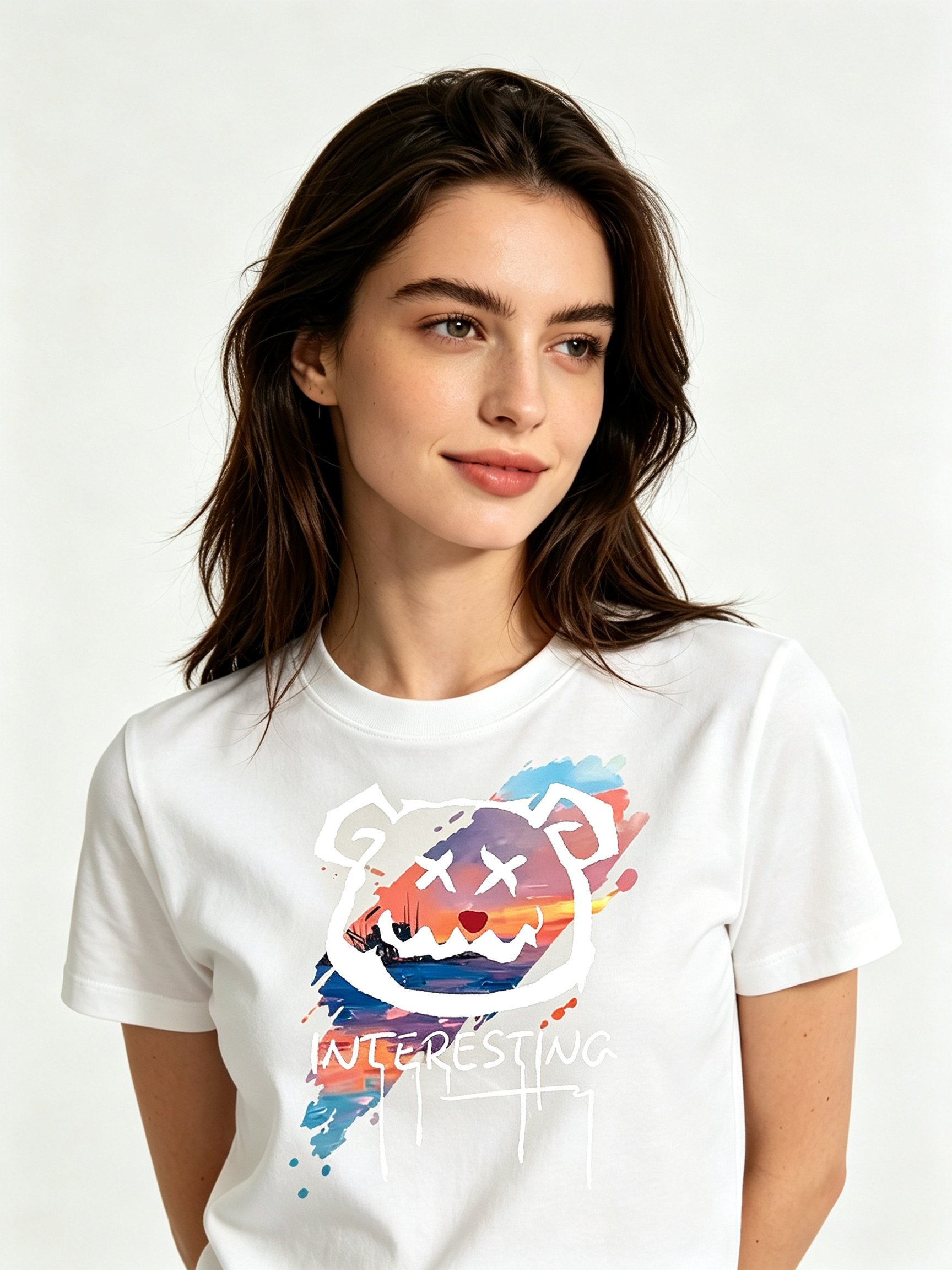 White Printed Round Neck Regular T-Shirt