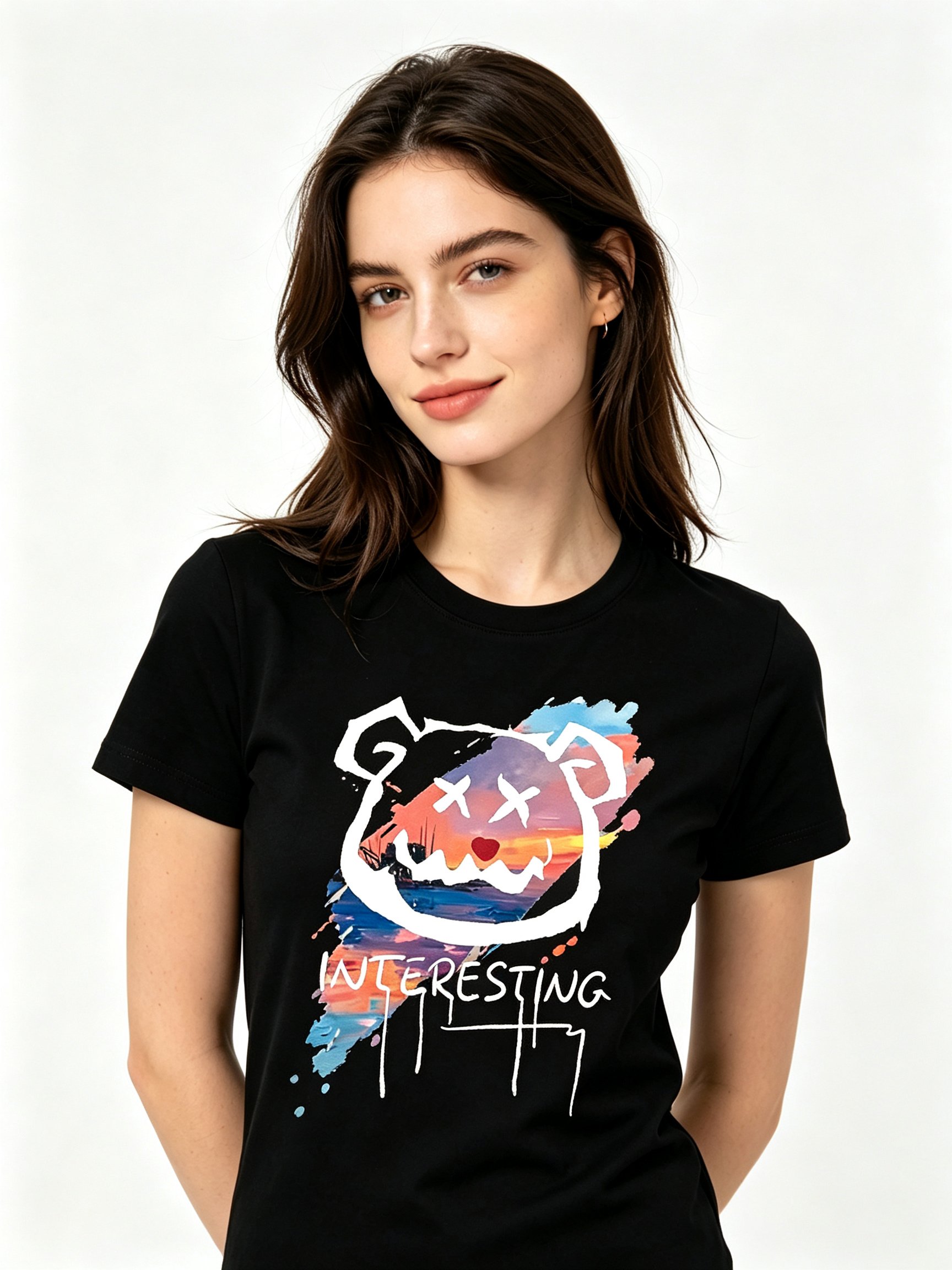 Black Printed Round Neck Regular T-Shirt