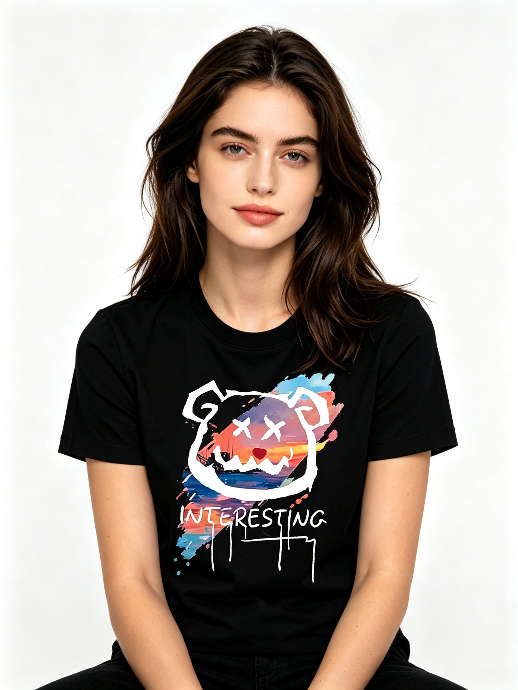 Black Printed Round Neck Regular T-Shirt