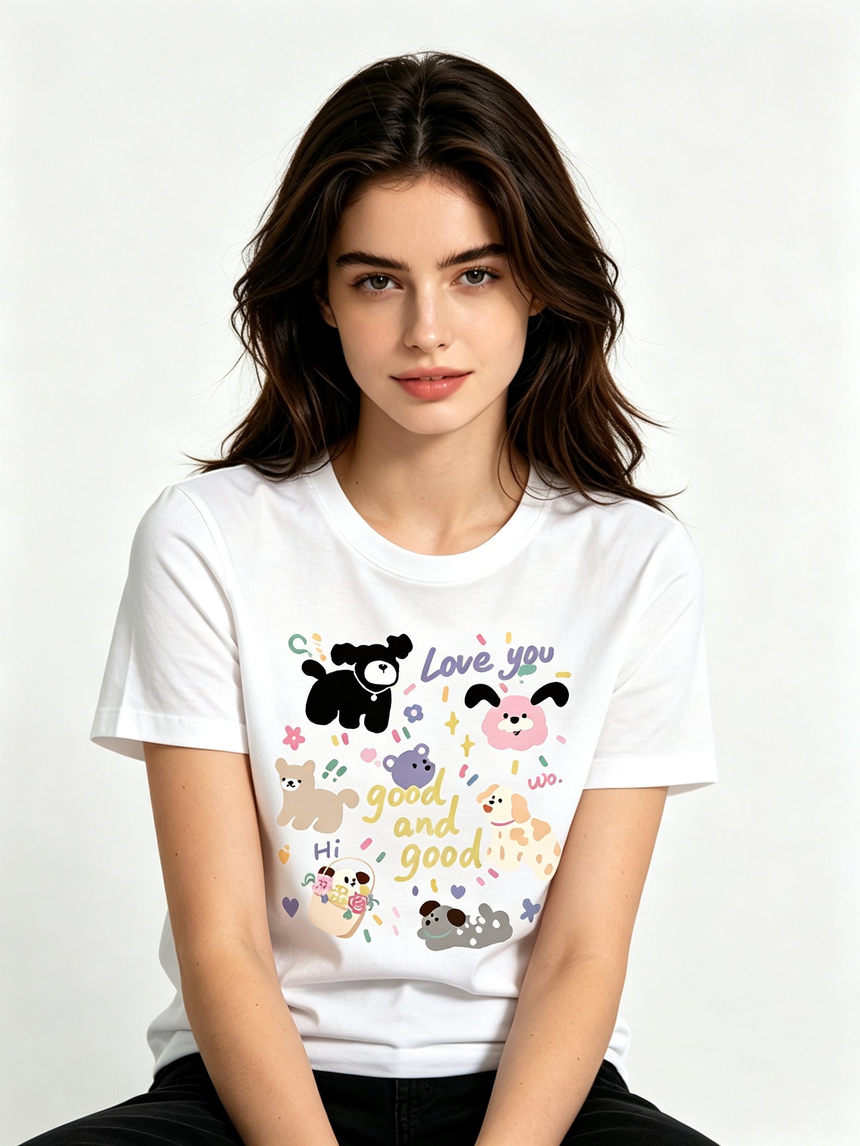White Printed Round Neck Regular T-Shirt