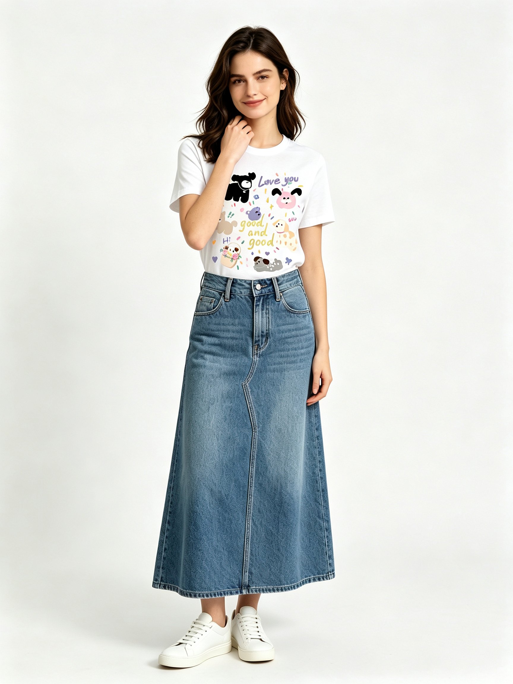 White Printed Round Neck Regular T-Shirt