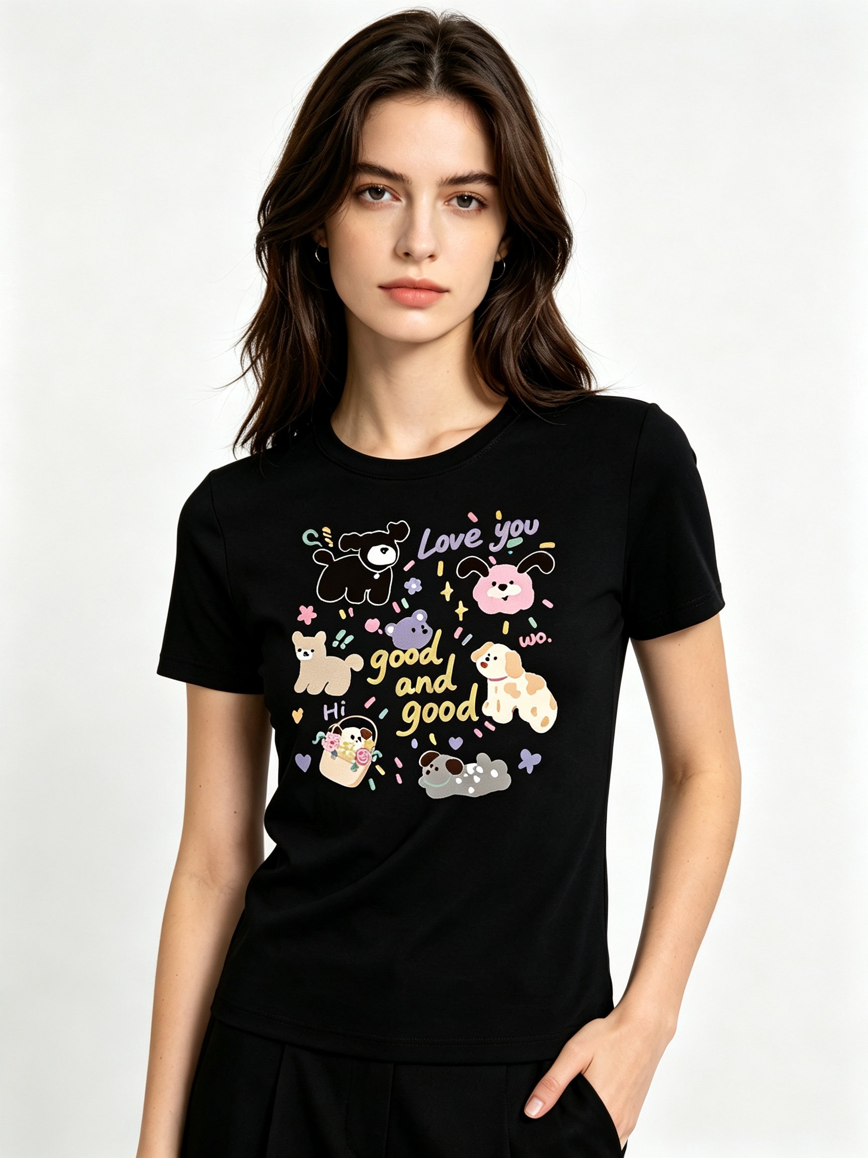 Black Printed Round Neck Regular T-Shirt