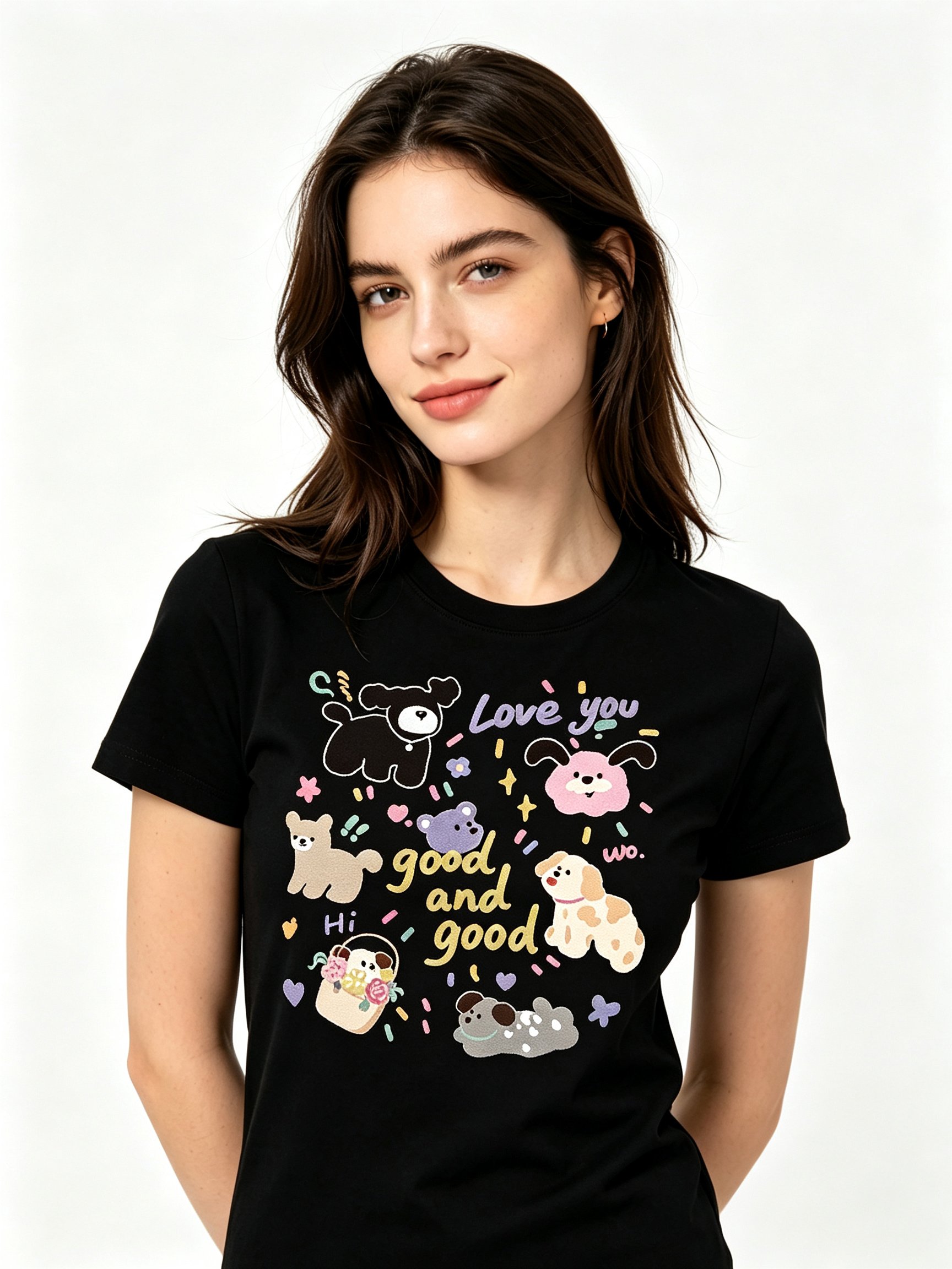Black Printed Round Neck Regular T-Shirt