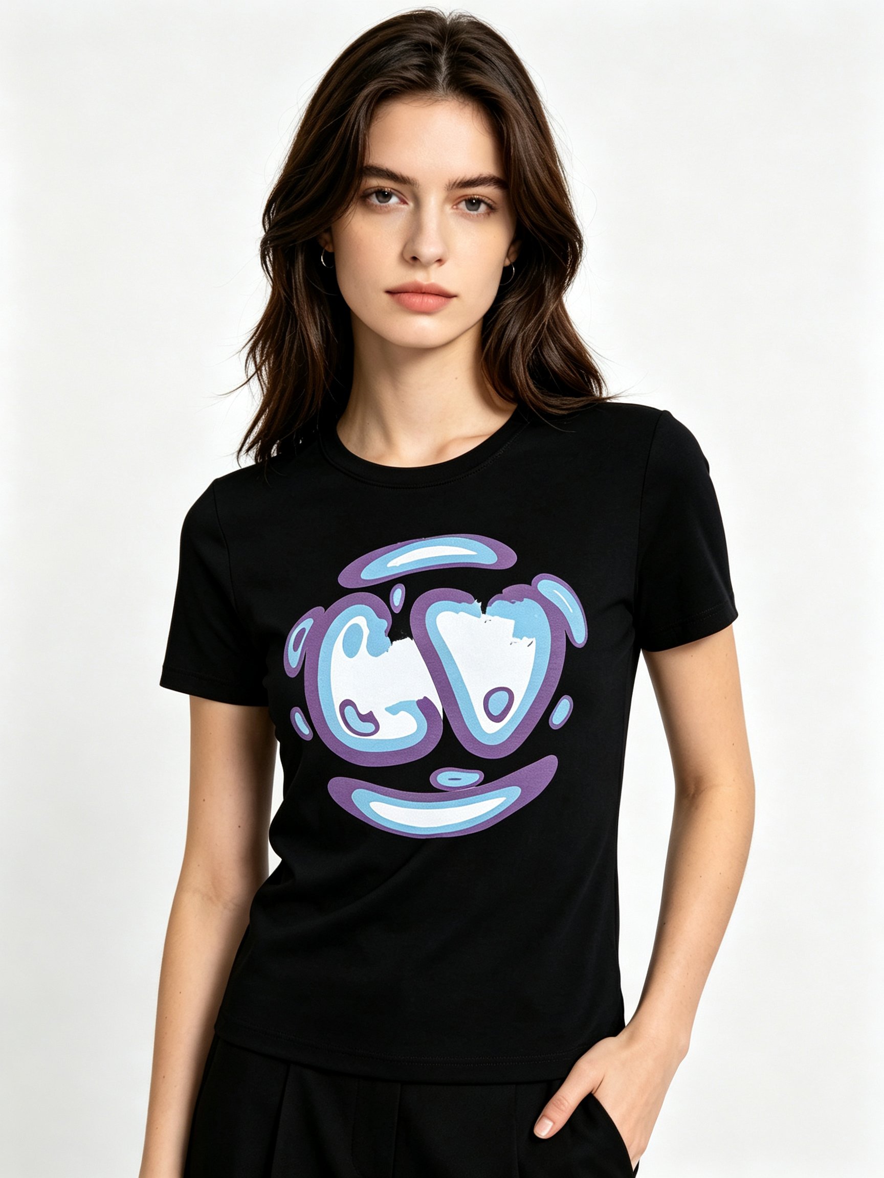 Black Printed Round Neck Regular T-Shirt