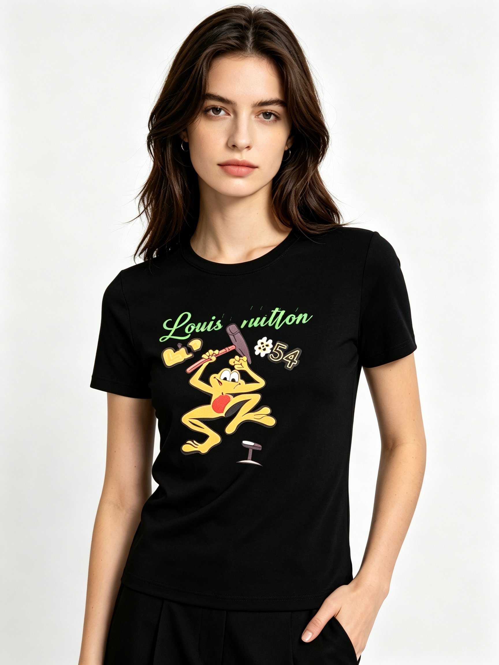 Black Printed Round Neck Regular T-Shirt