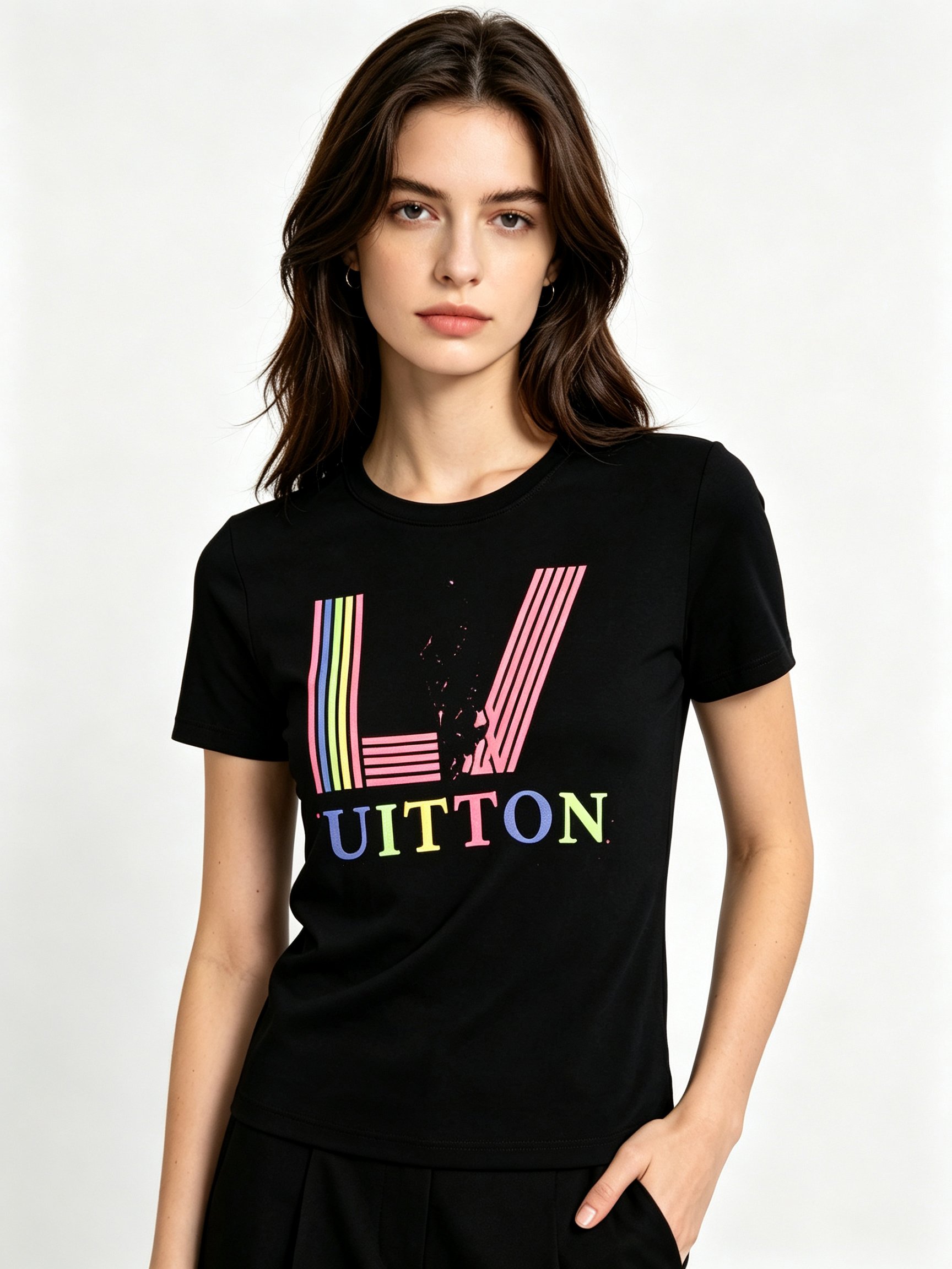 Black Printed Round Neck Regular T-Shirt
