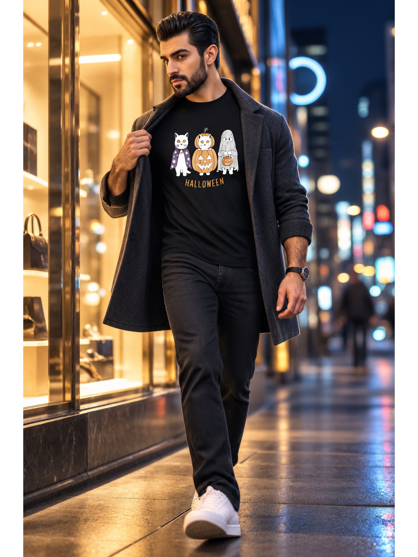Black Printed Round Neck Regular T-Shirt