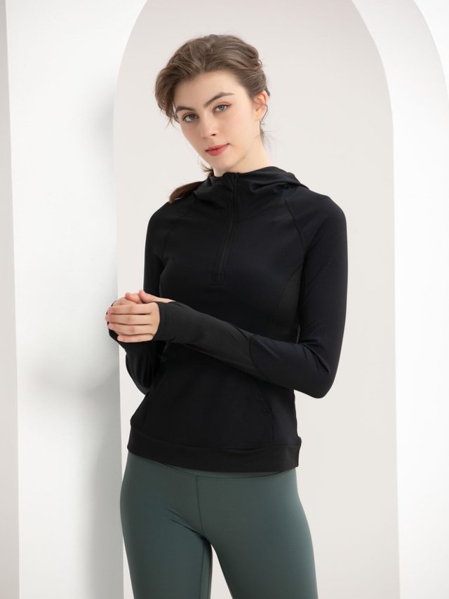 Black Hooded Activewear Jacket