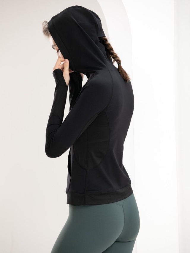 Black Hooded Activewear Jacket