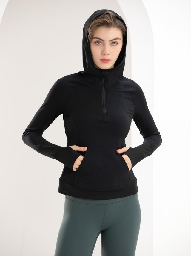 Black Hooded Activewear Jacket