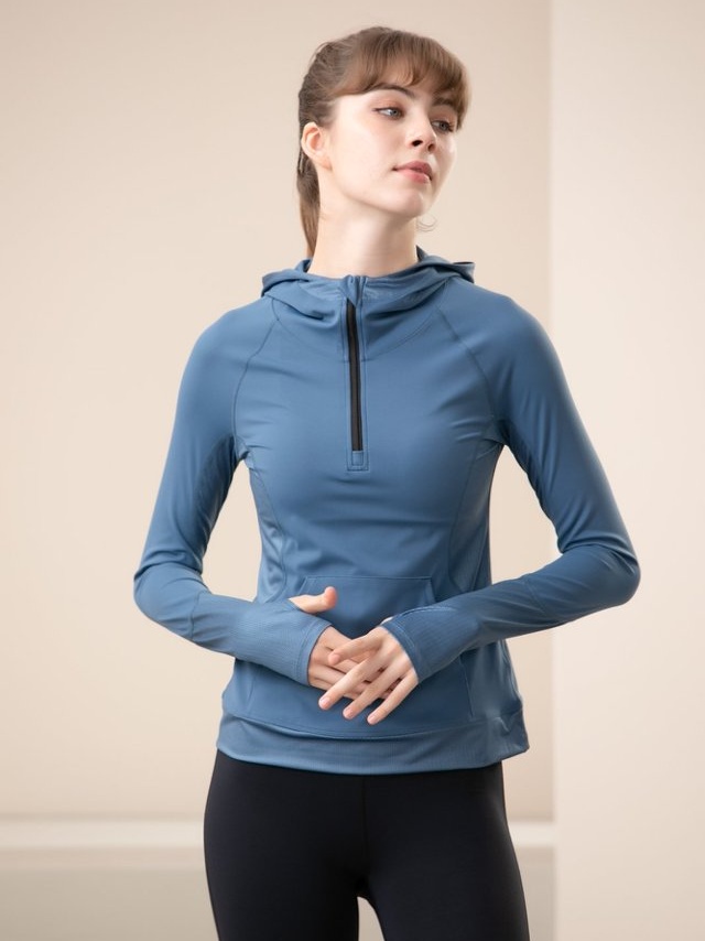 Dark Blue Hooded Activewear Jacket