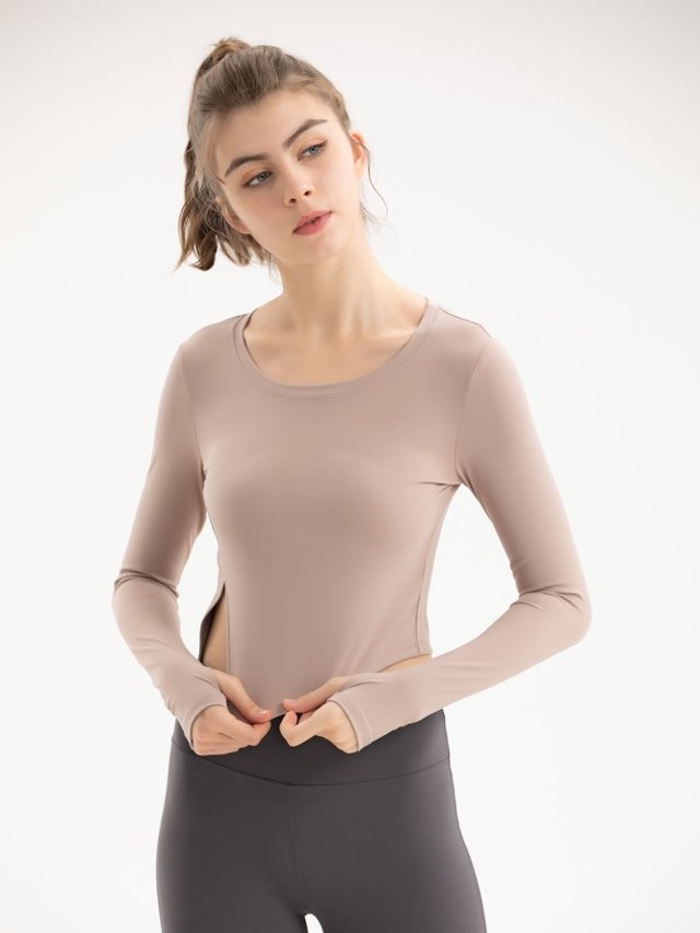 Nude Long Sleeve Split Hem Activewear Top