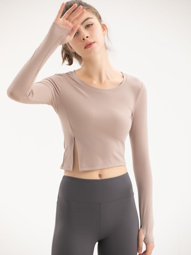 Nude Long Sleeve Split Hem Activewear Top