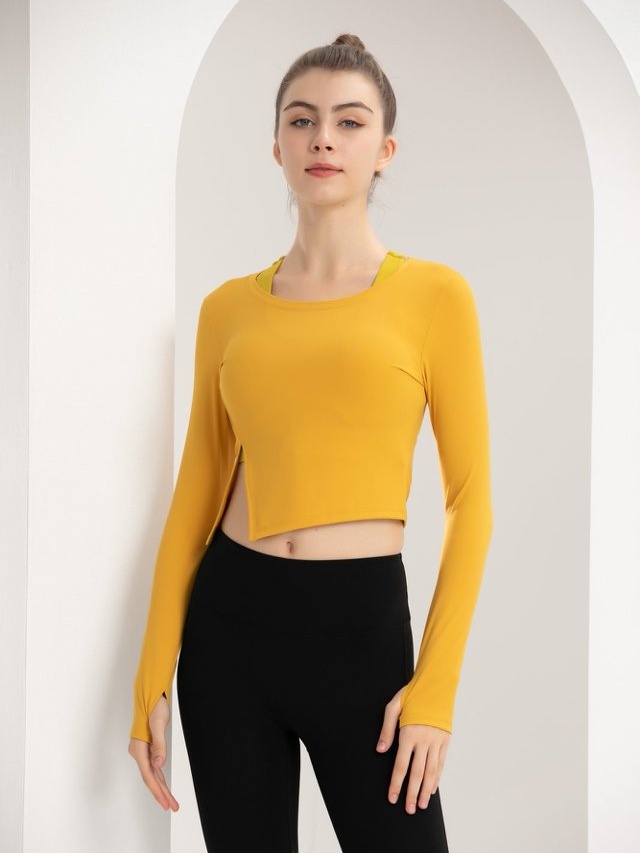 Yellow Long-Sleeve Crop Activewear Top