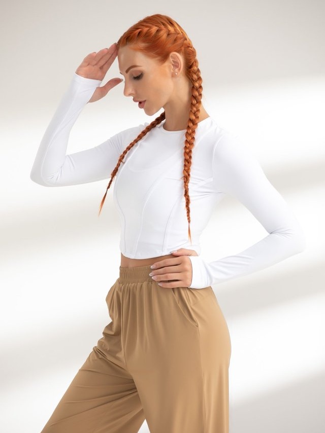 White Long Sleeve Activewear Crop Top