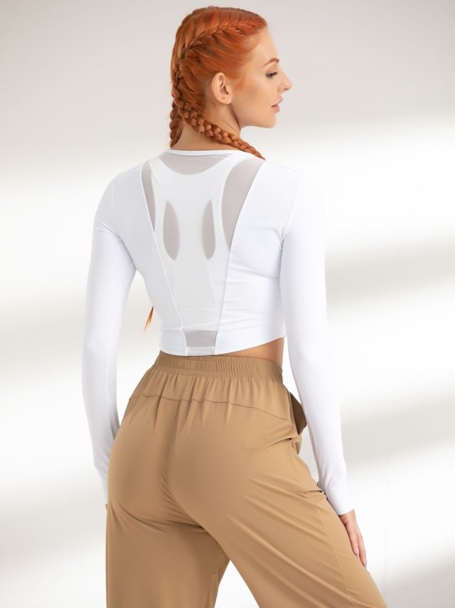 White Long Sleeve Activewear Crop Top