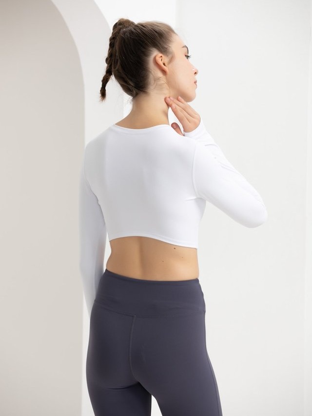 White Long Sleeve Activewear Crop Top