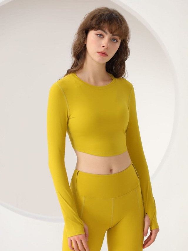 Yellow Long Sleeve Activewear Crop Top