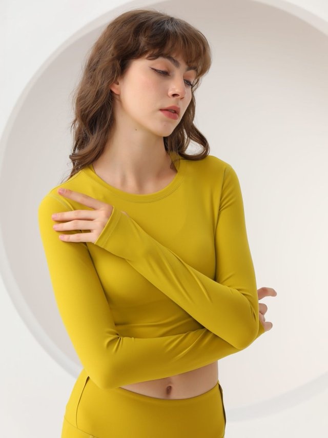 Yellow Long Sleeve Activewear Crop Top