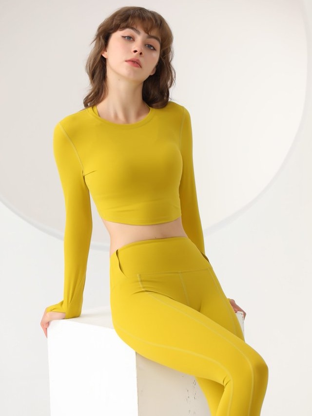 Yellow Long Sleeve Activewear Crop Top