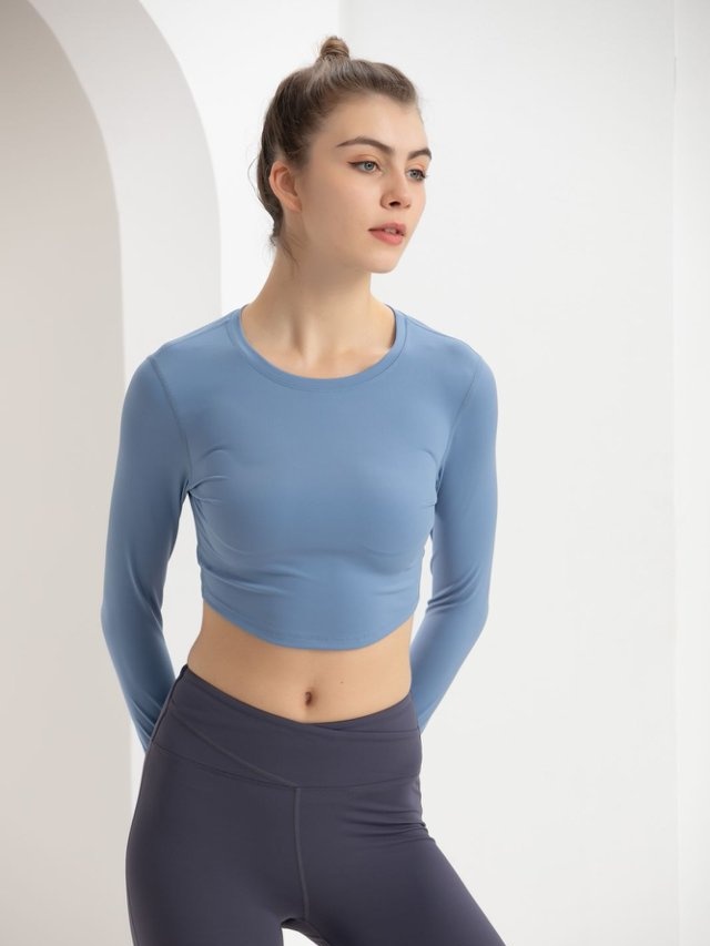 Medium Blue Long Sleeve Crop Activewear Top