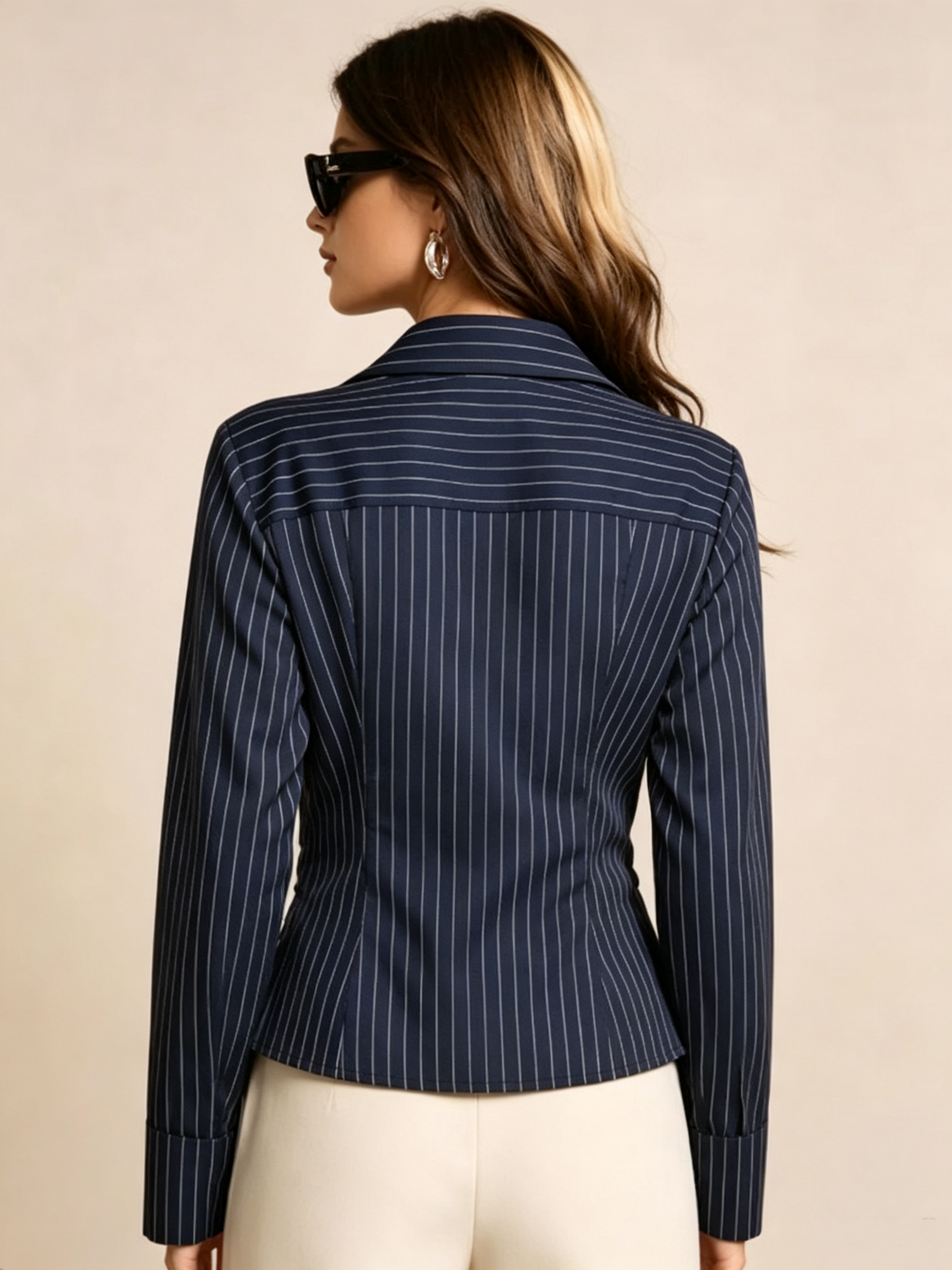 Navy Blue Striped Long Sleeves Fitted Shirt