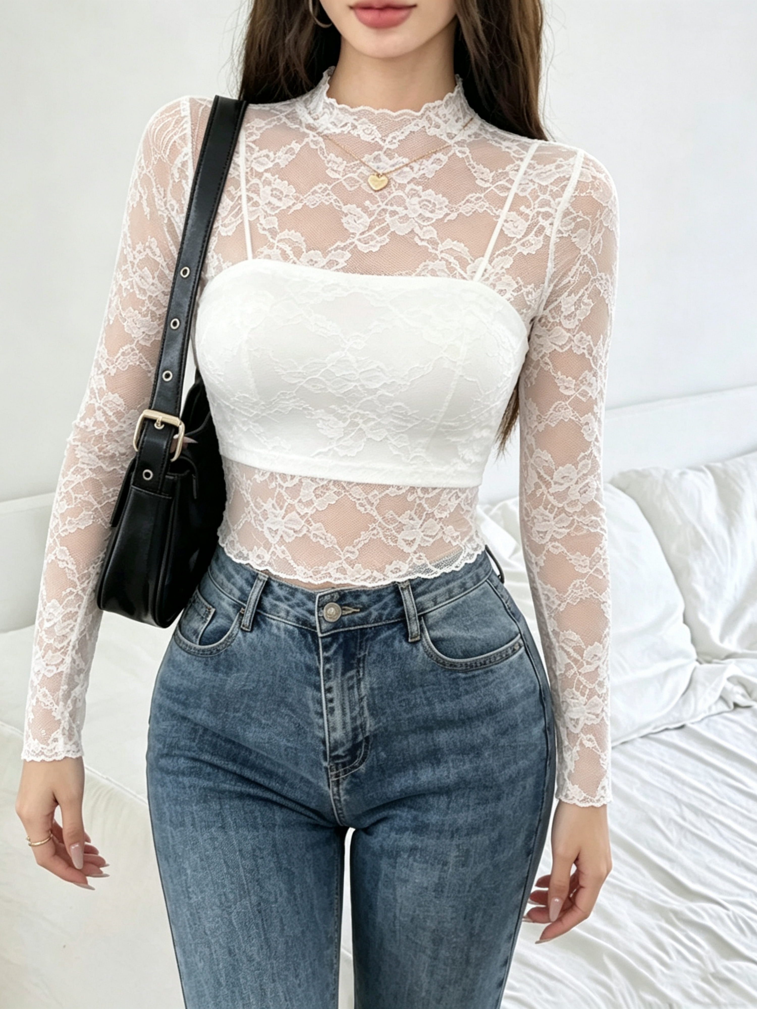 White Solid High Neck Top