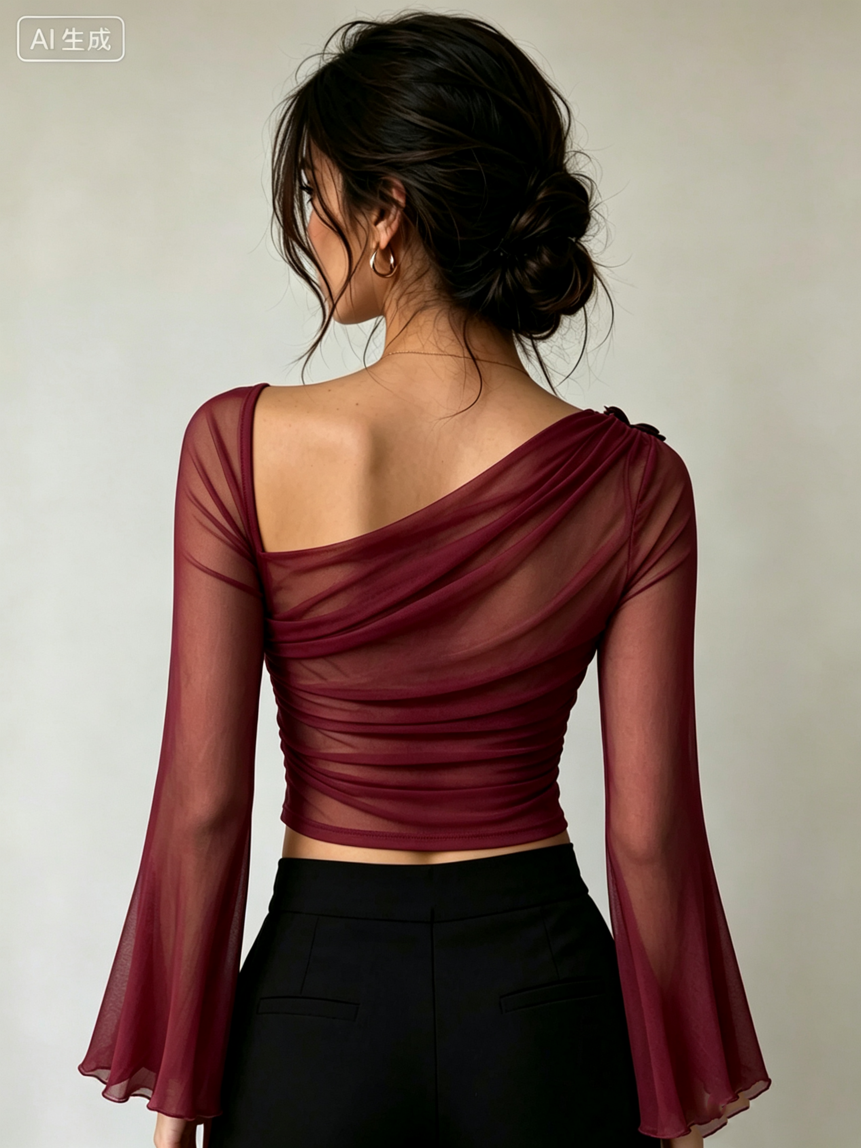 Red Solid Asymmetric Neck Top