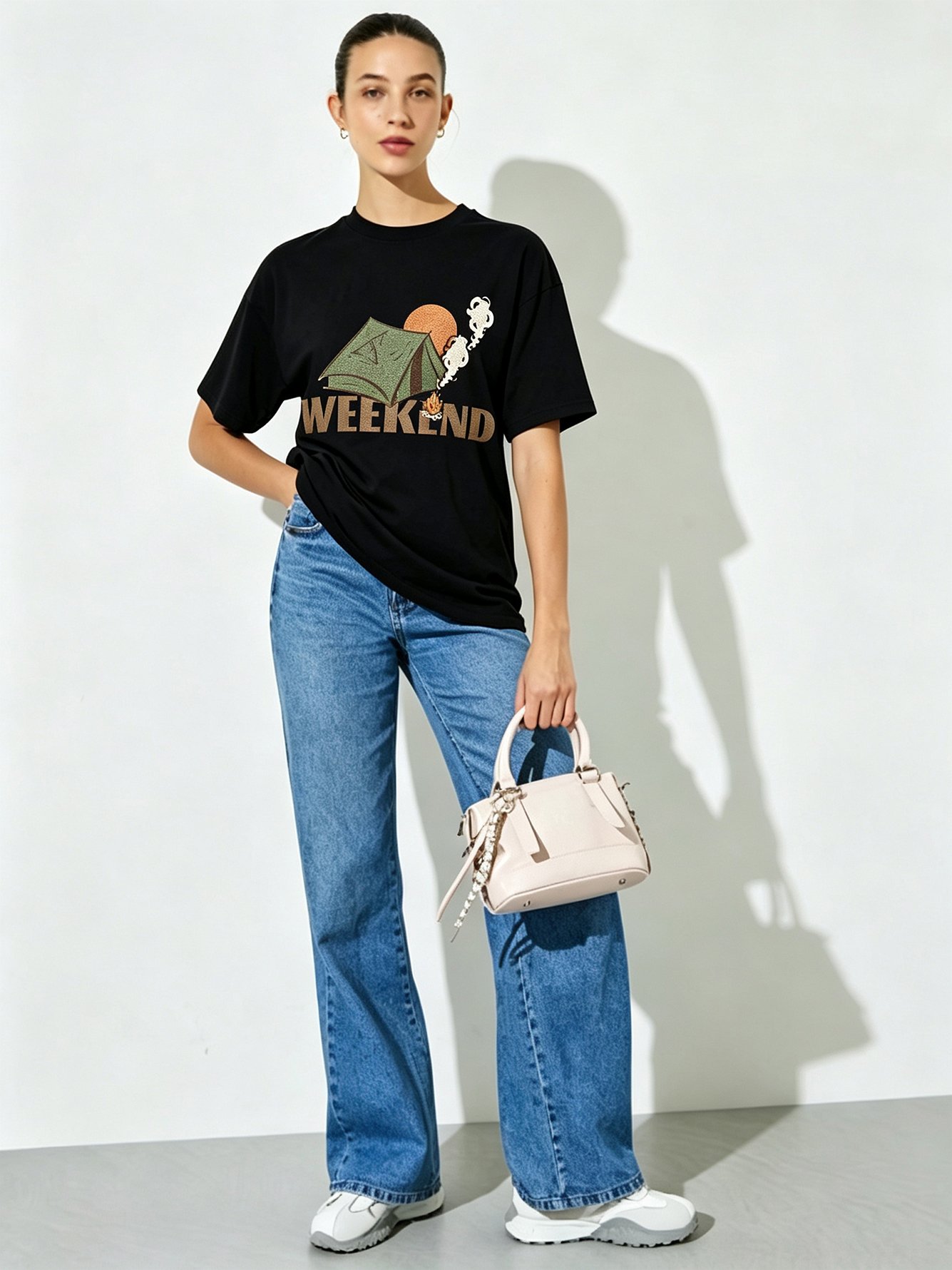 Black Printed Round Neck Regular T-Shirt