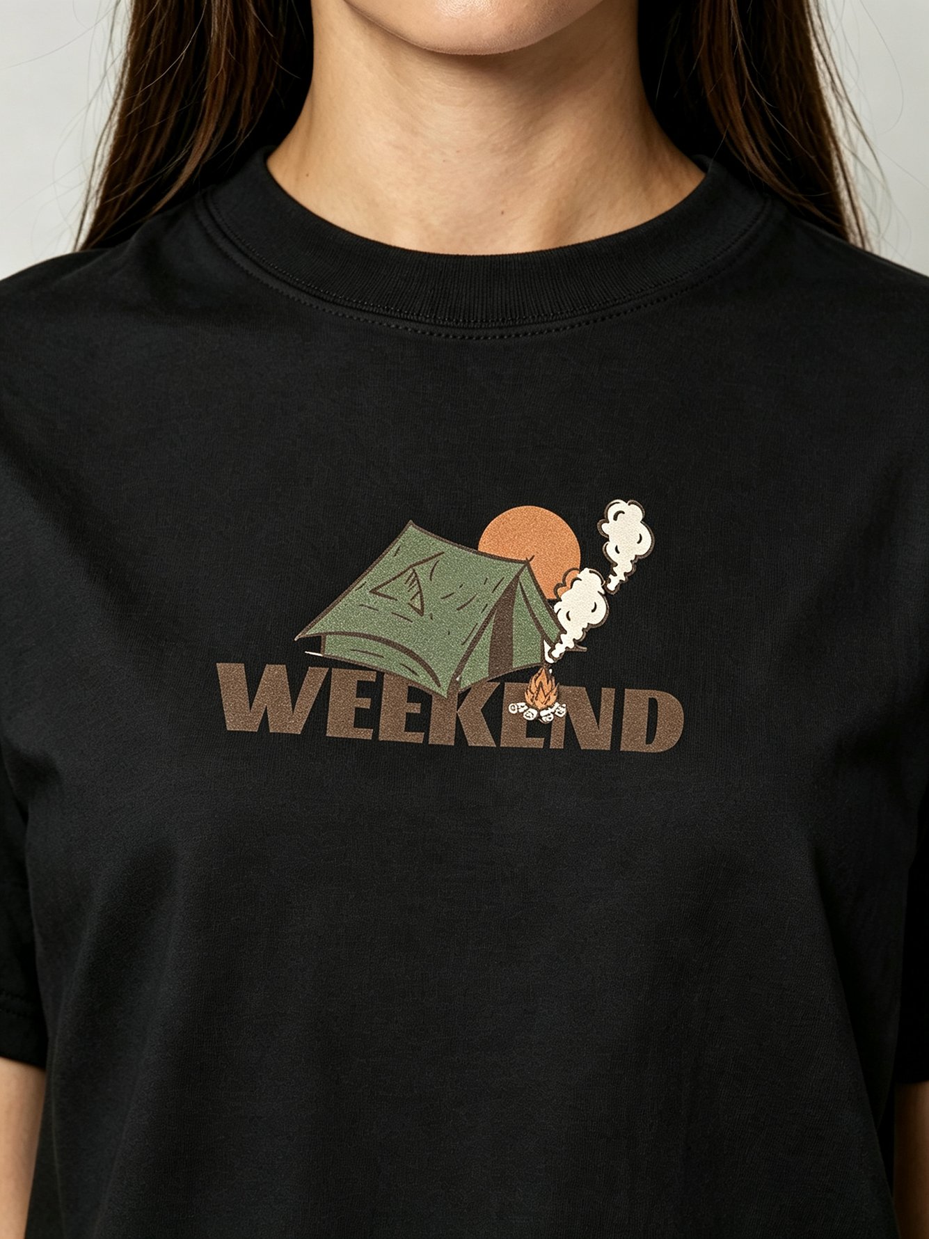 Black Printed Round Neck Regular T-Shirt