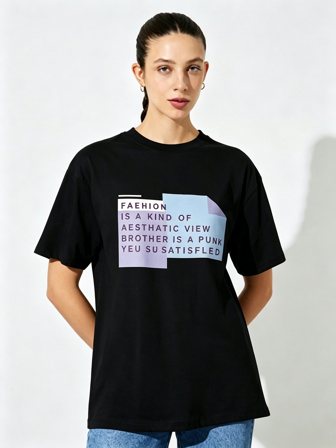 Black Printed Round Neck Regular T-Shirt