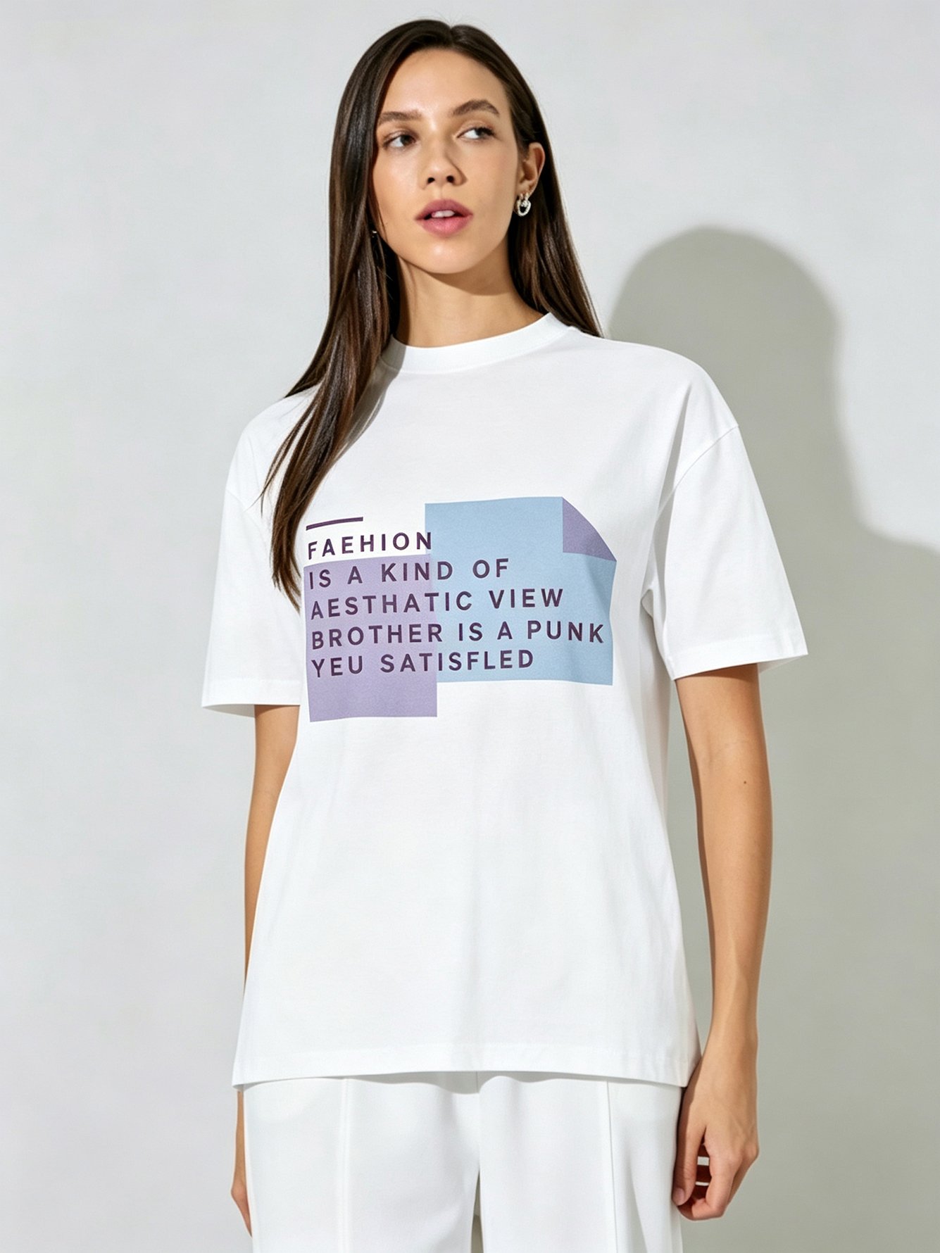 White Printed Round Neck Regular T-Shirt