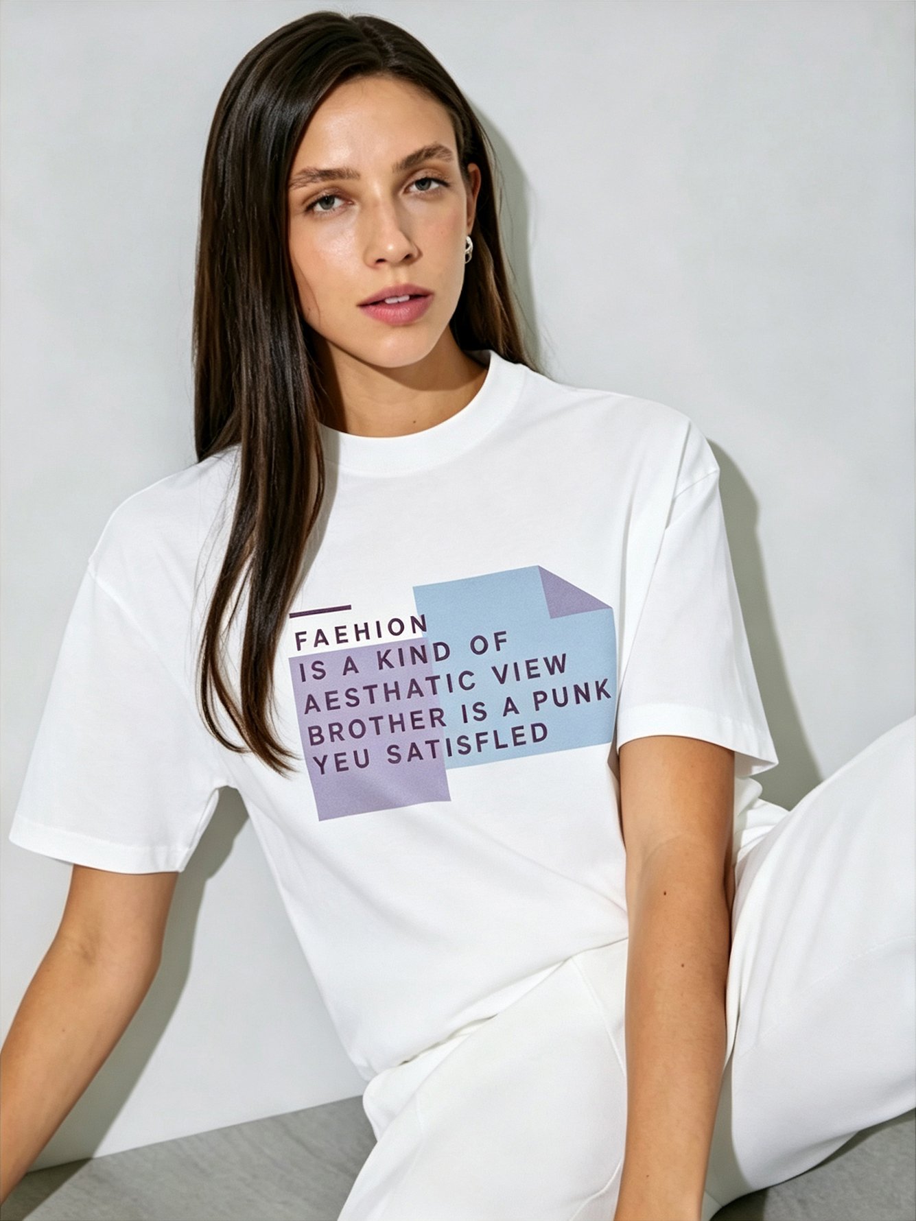 White Printed Round Neck Regular T-Shirt