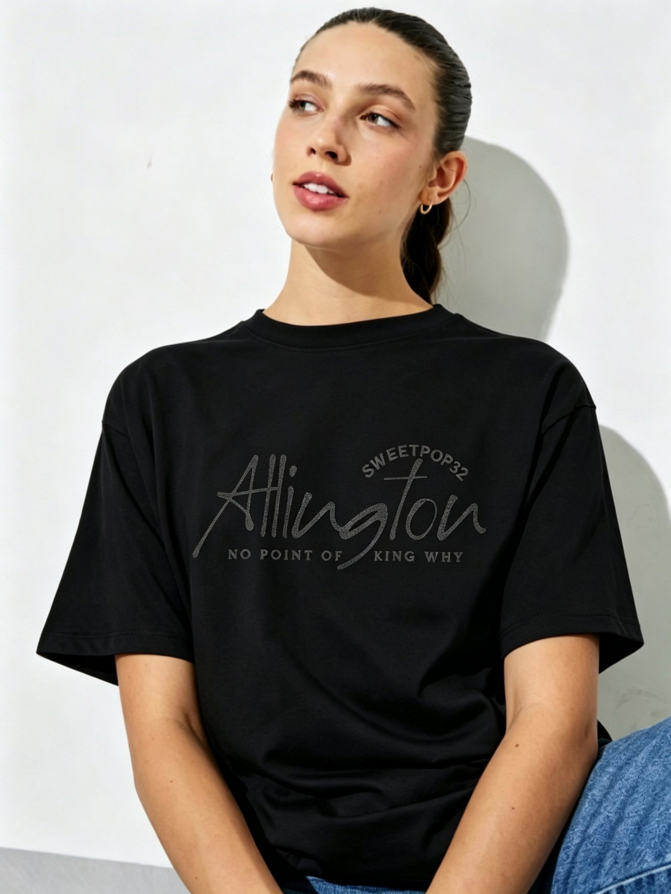 Black Printed Round Neck Regular T-Shirt