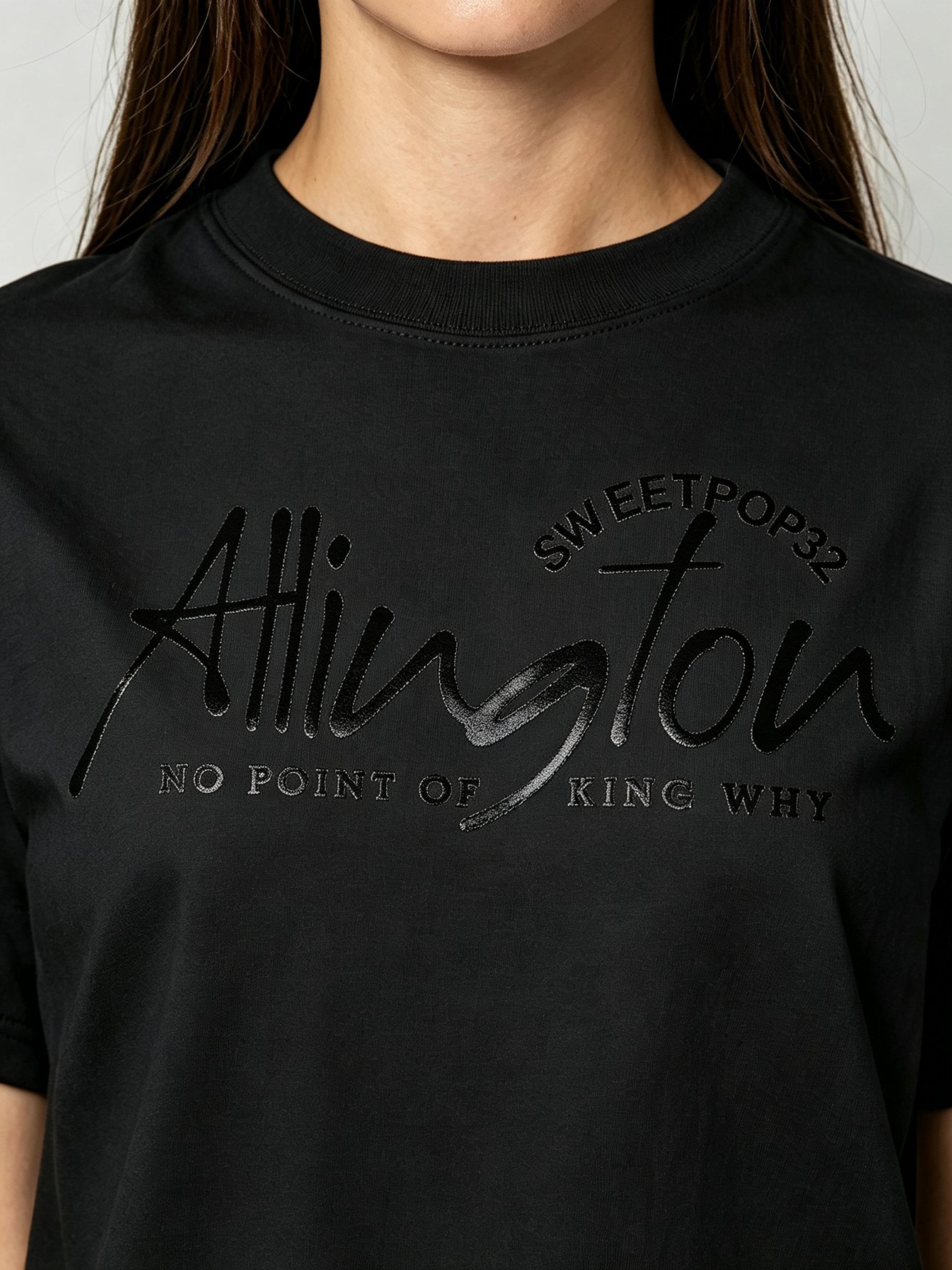Black Printed Round Neck Regular T-Shirt