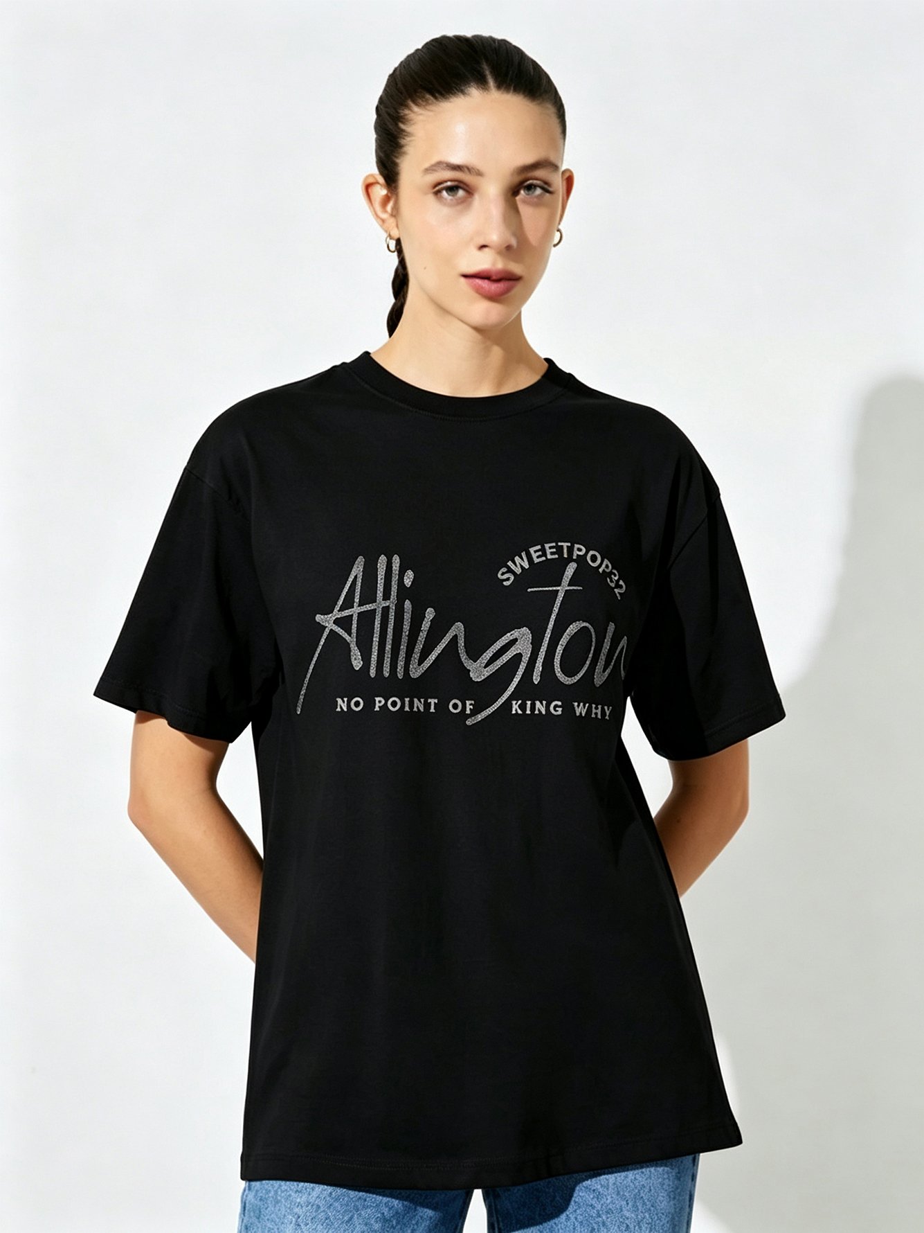 Black Printed Round Neck Regular T-Shirt
