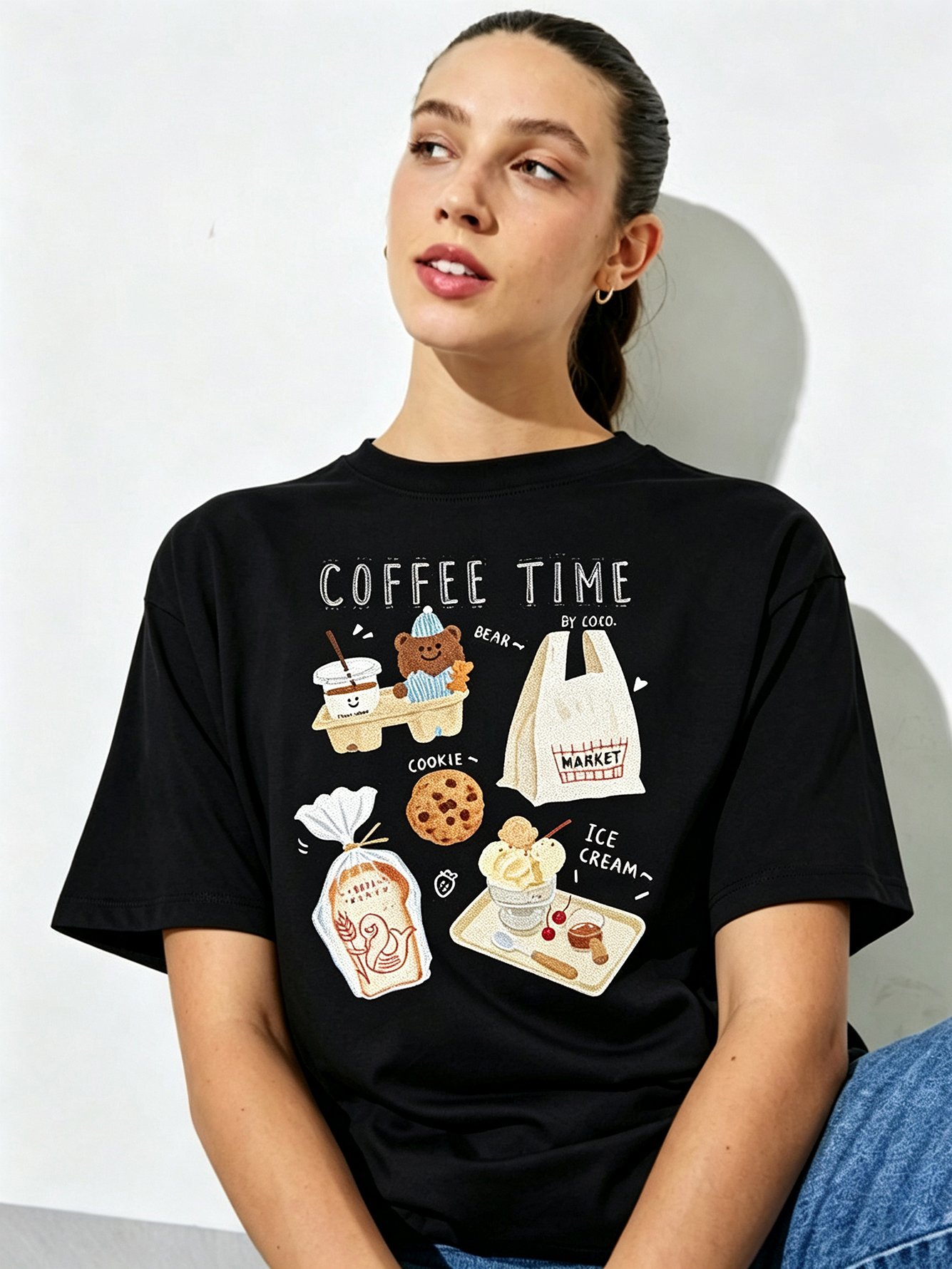 Black Printed Round Neck Regular T-Shirt
