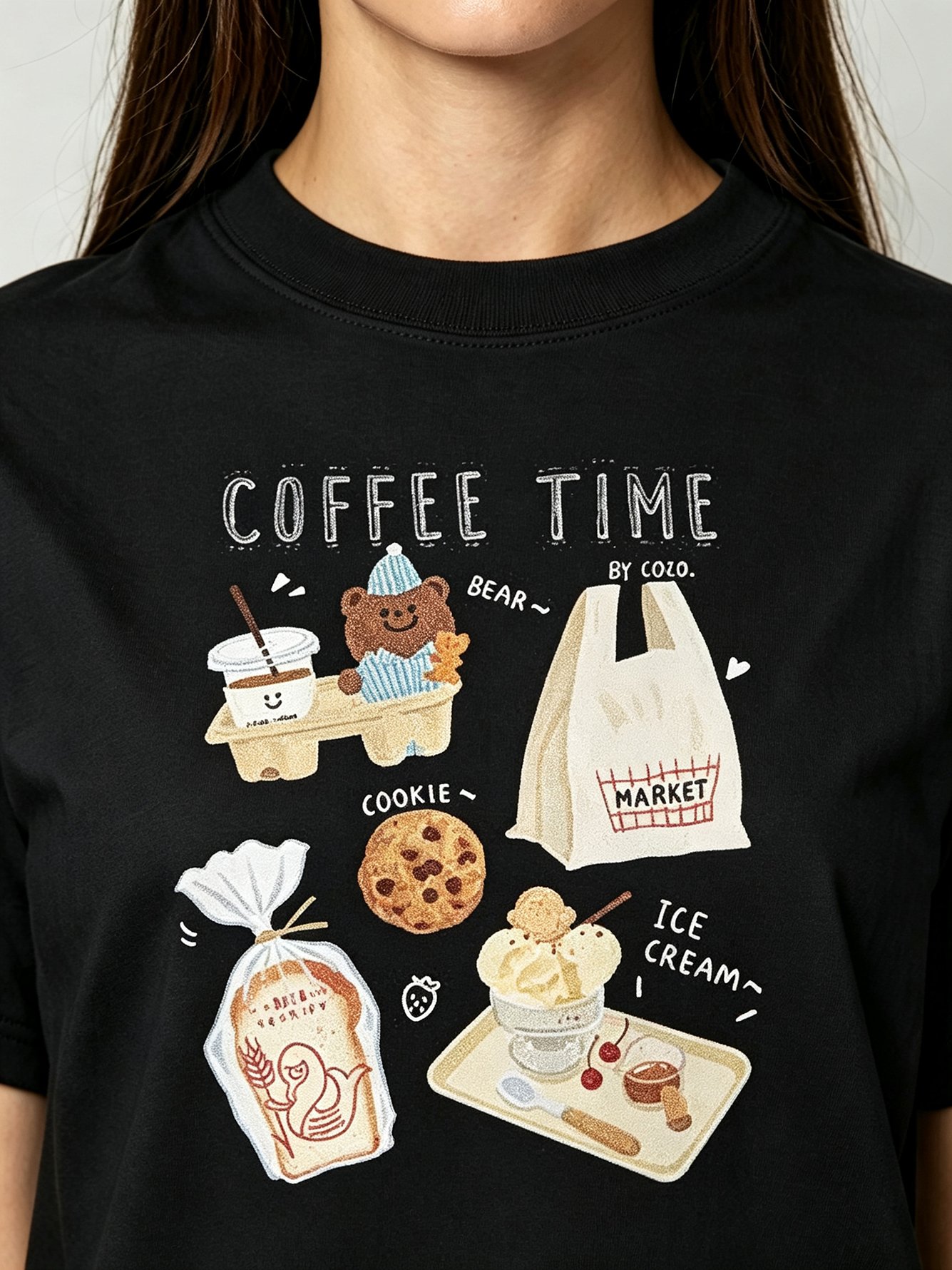 Black Printed Round Neck Regular T-Shirt