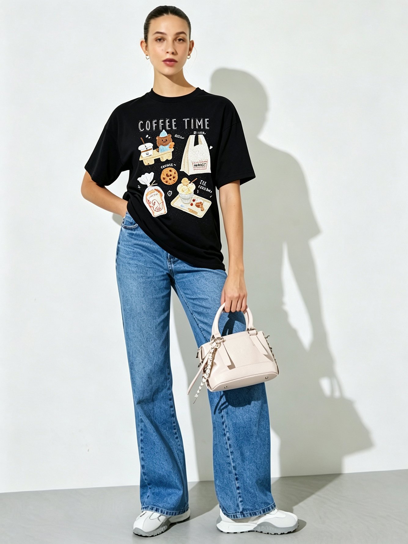 Black Printed Round Neck Regular T-Shirt