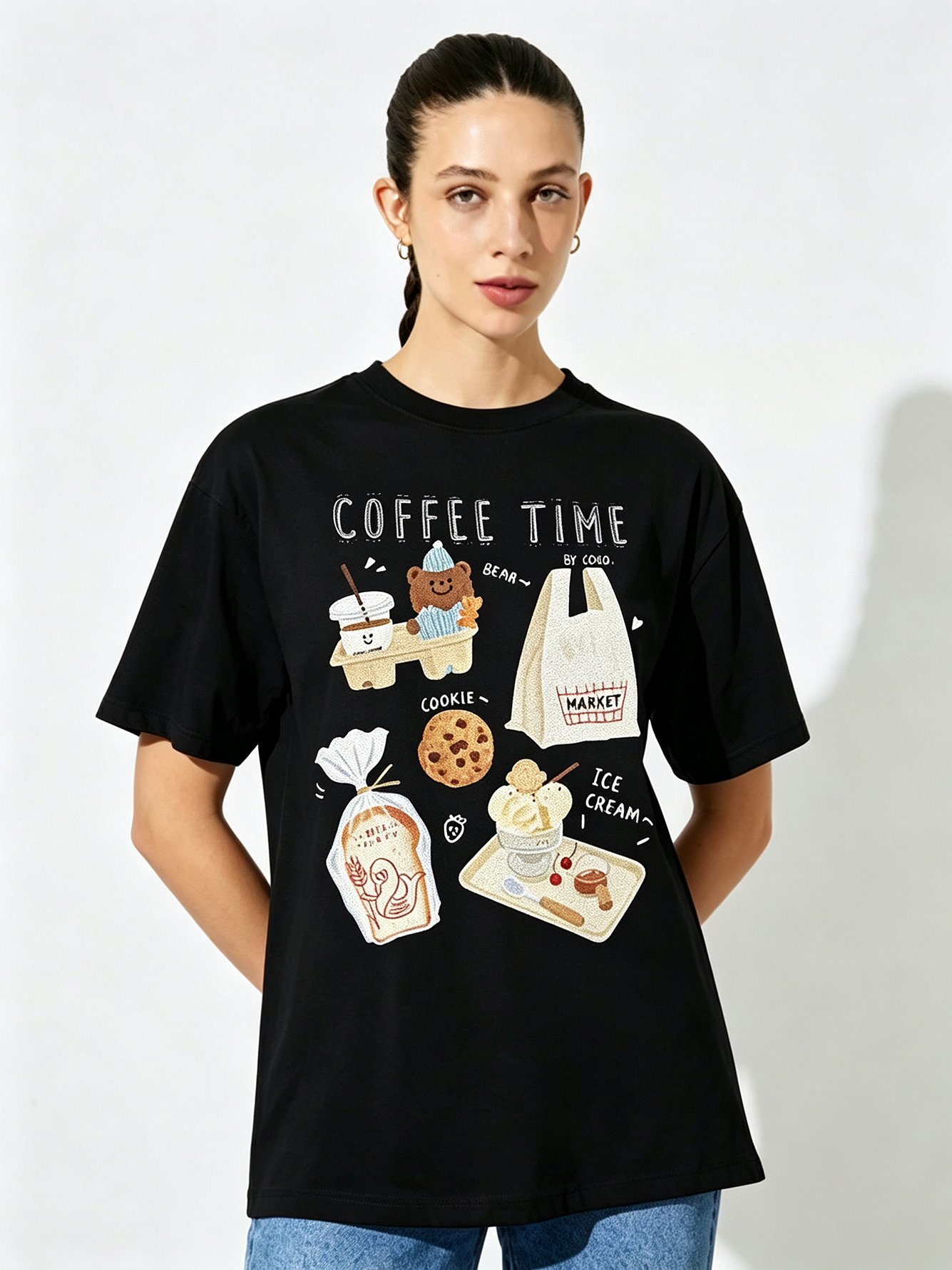 Black Printed Round Neck Regular T-Shirt